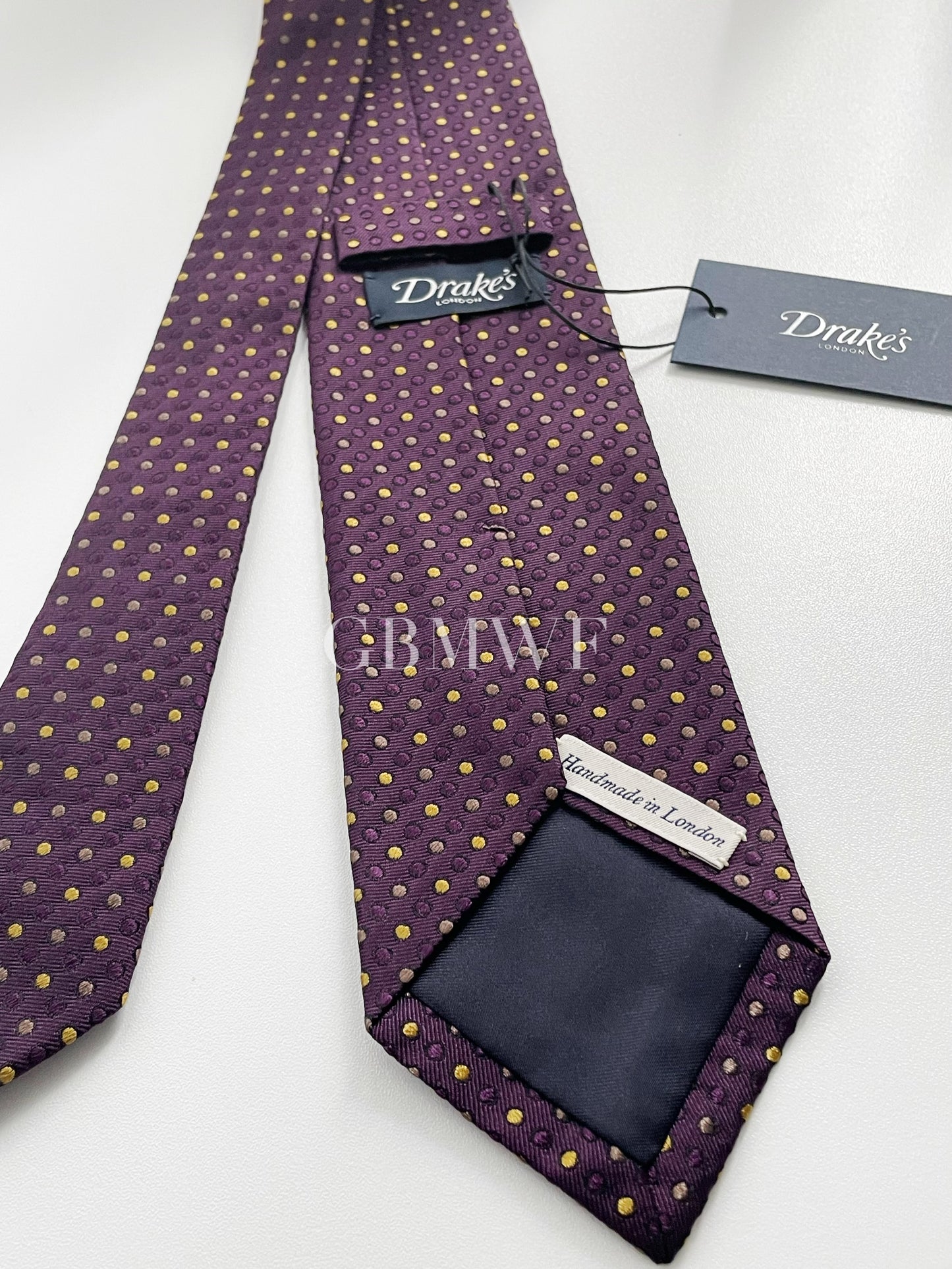 Drakes Handmade Polka Dot Tipped Silk Tie With Tag