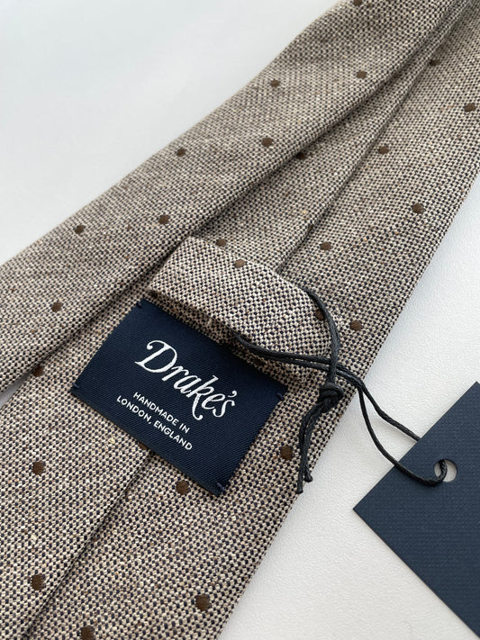 Drakes Handmade Polka Dot Hand-rolled Silk Tie With Tag