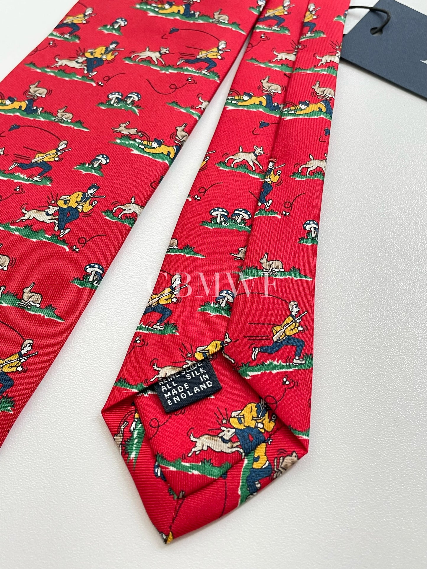 Drakes Men with Dog Handmade Tipped Silk Tie With Tag Limited Edition
