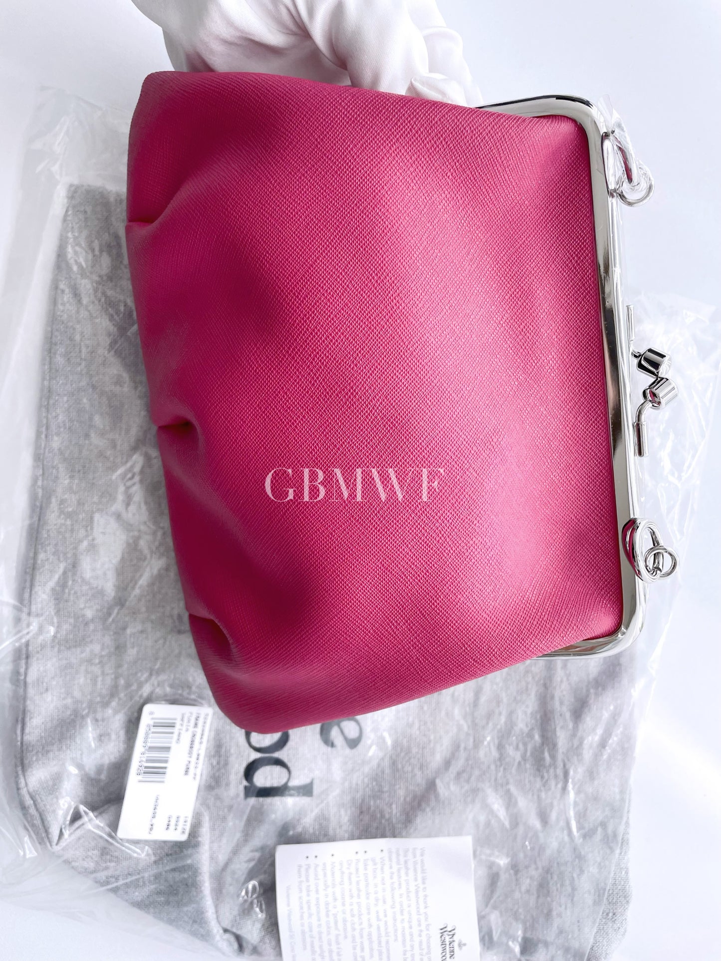 Vivienne Westwood Saffiano Frame  Purse Crossbody Leather Bag Fuxia