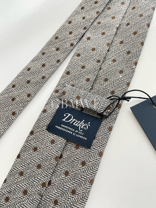 Drakes Handmade Polka Dot Hand-rolled Silk Tie With Tag