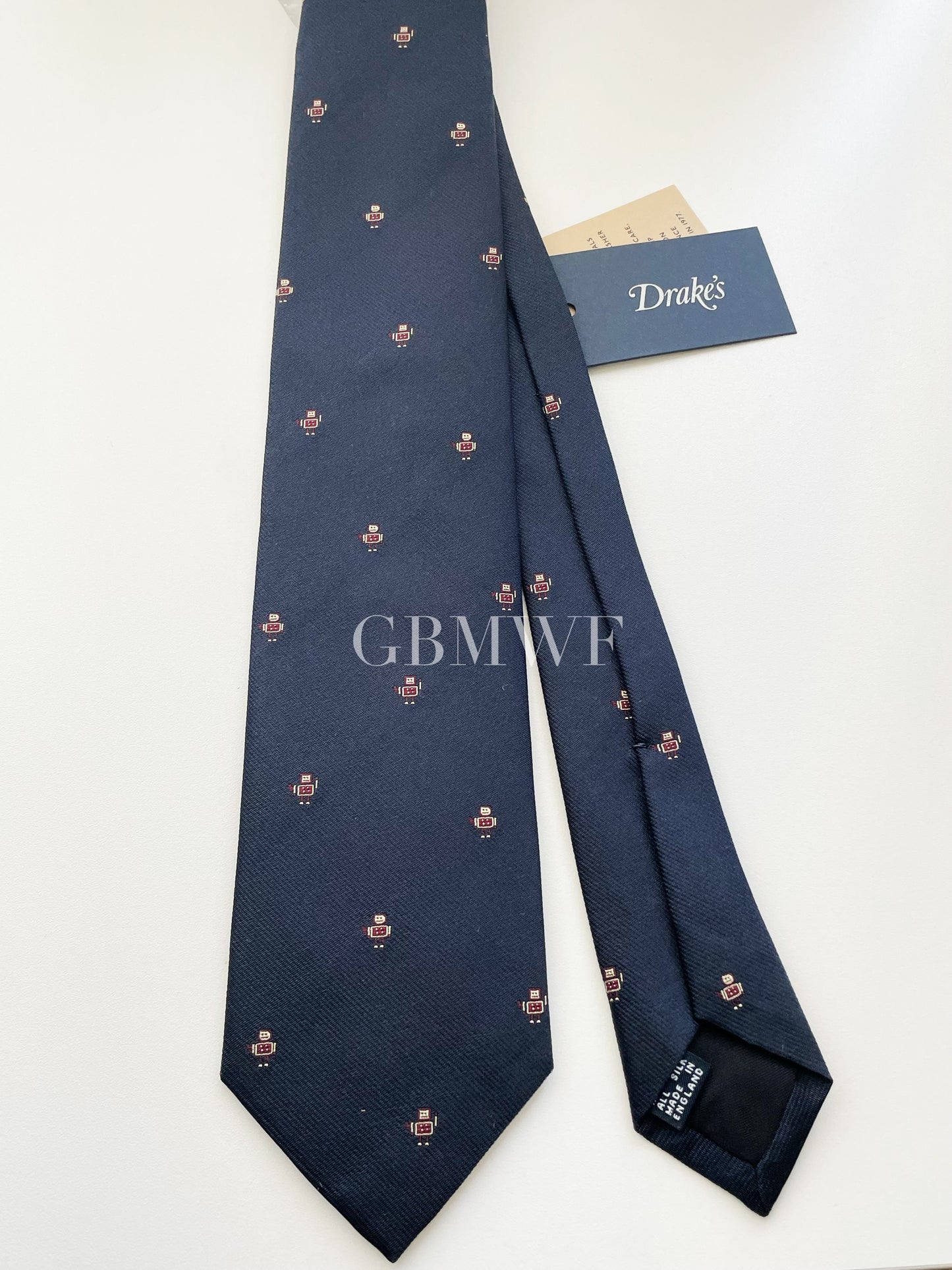 Drakes Handmade Tipped Silk Tie With Tag Robot