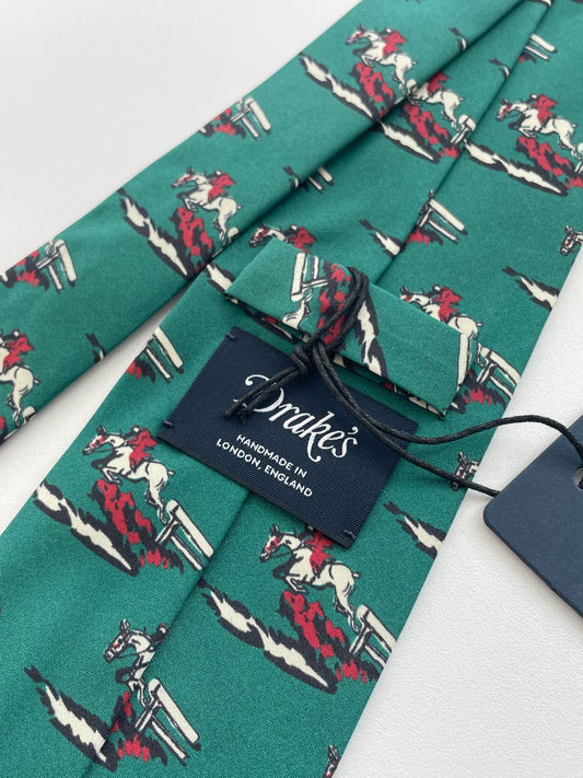 New Drakes Hurdle Motif Handmade Tipped Silk Tie With Tag Limited Edition