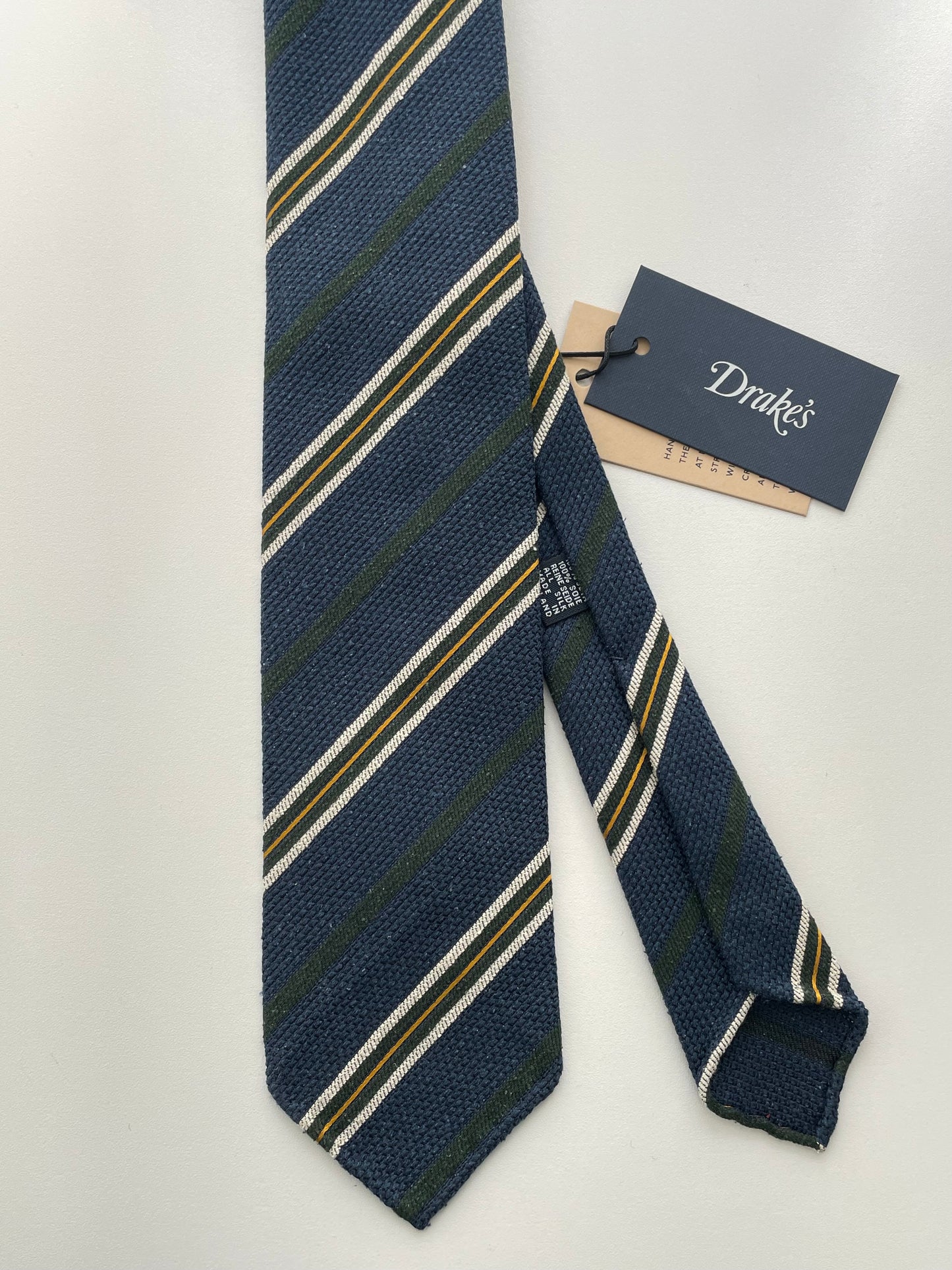 Drakes Hand-rolled Edge Block Multi Stripe Silk Handmade Tie With Tag