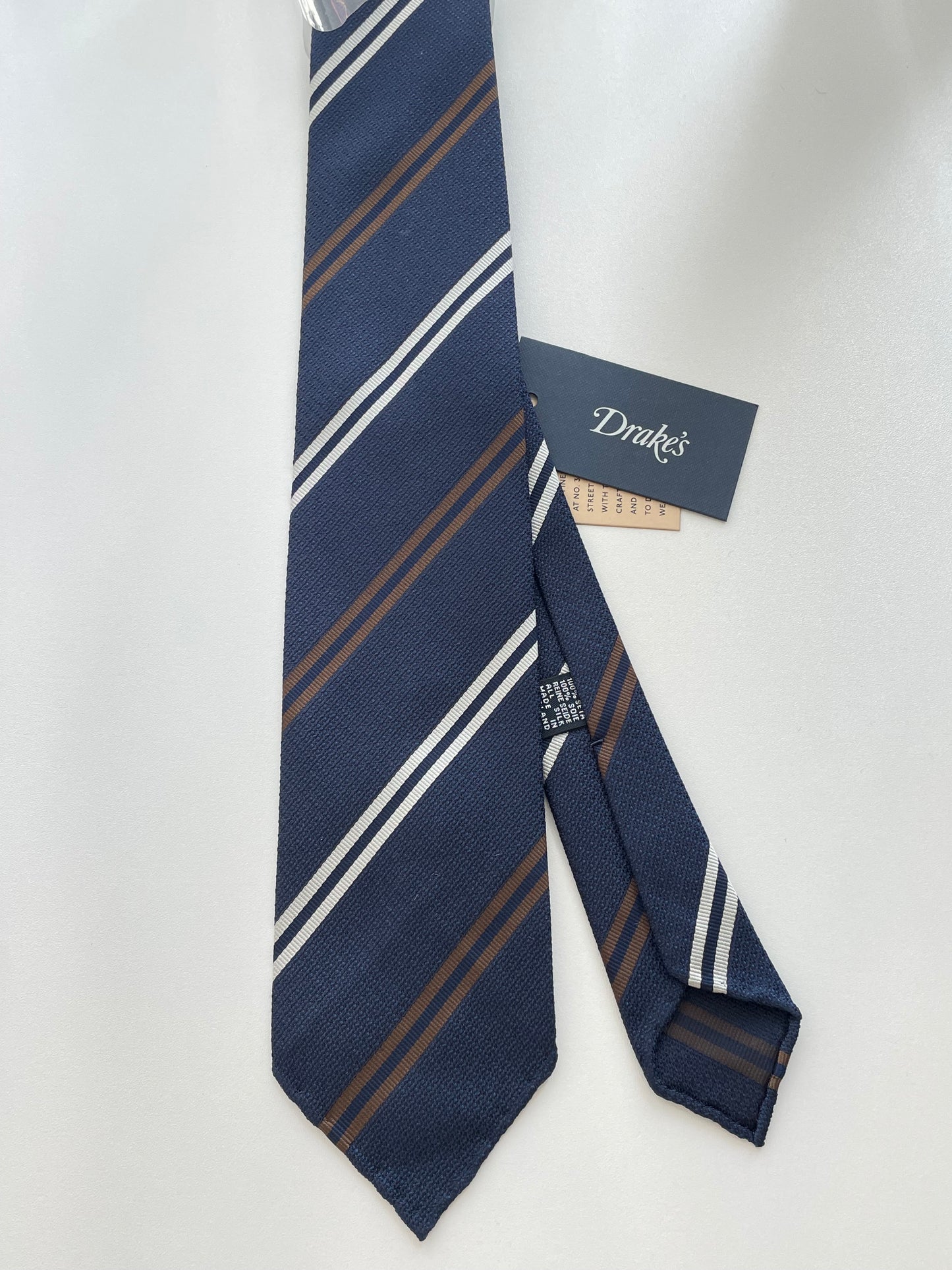 Drakes Hand-rolled Edge Block Stripe Silk Handmade Tie With Tag