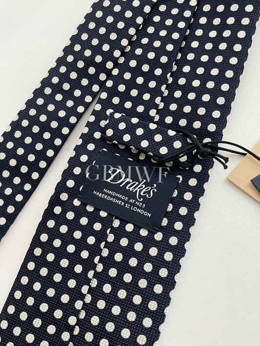 Drakes Handmade Polka Dot Hand-rolled Silk Tie With Tag