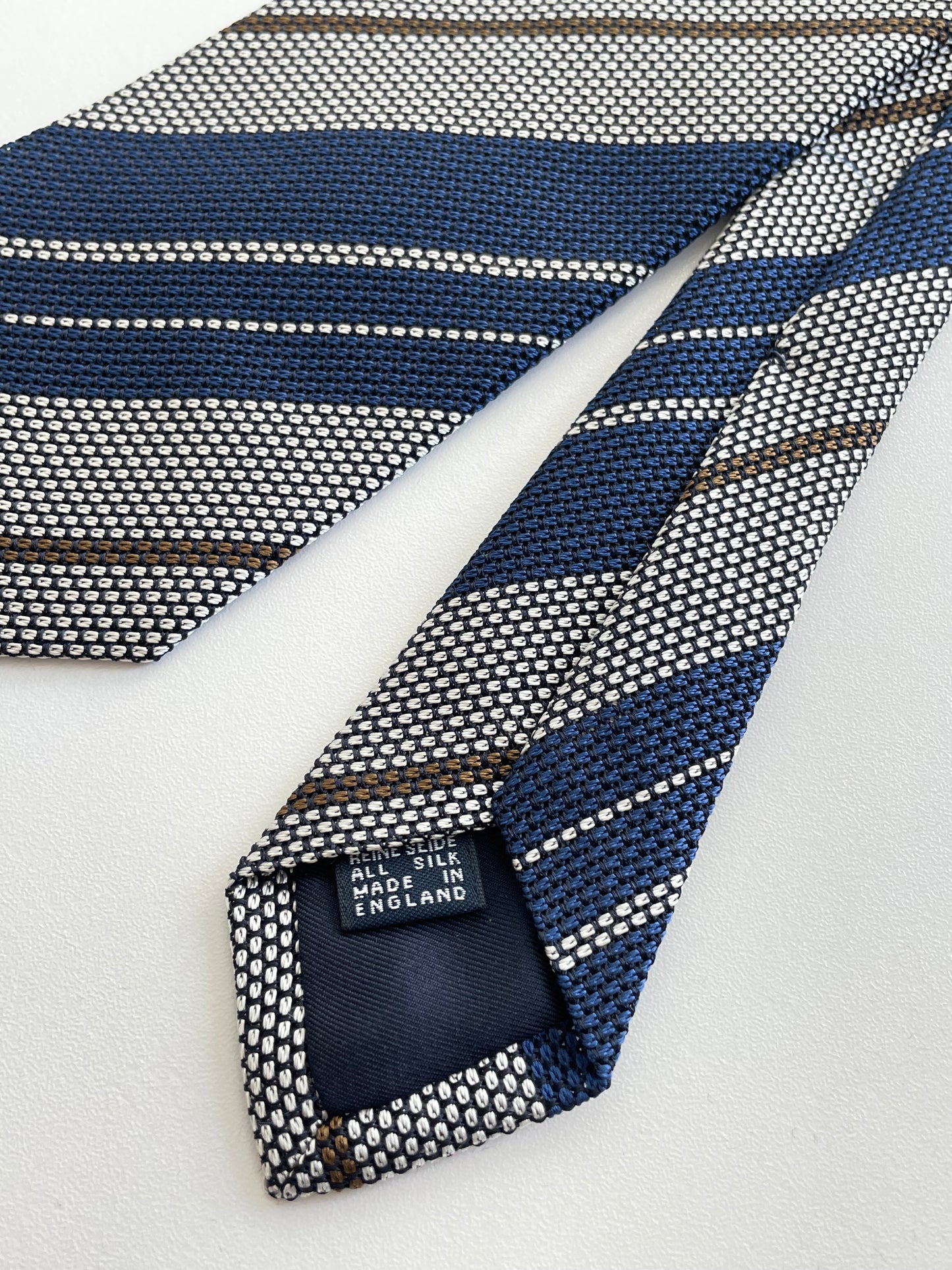 Drakes Handmade Striped Tipped Silk Tie With Tag