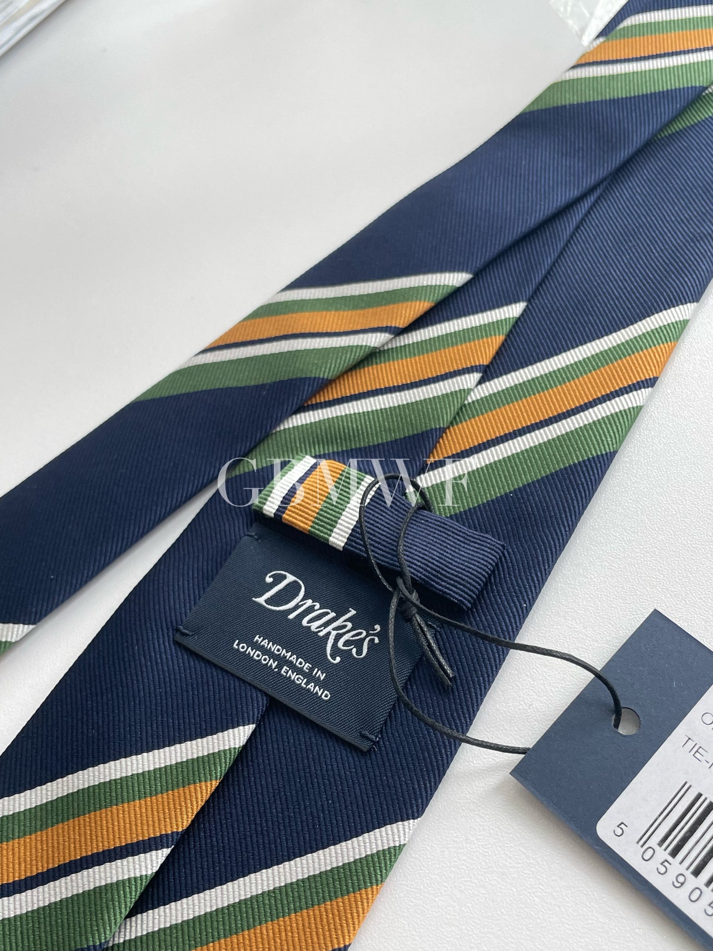 Drakes Handmade Striped Tipped Silk Tie With Tag