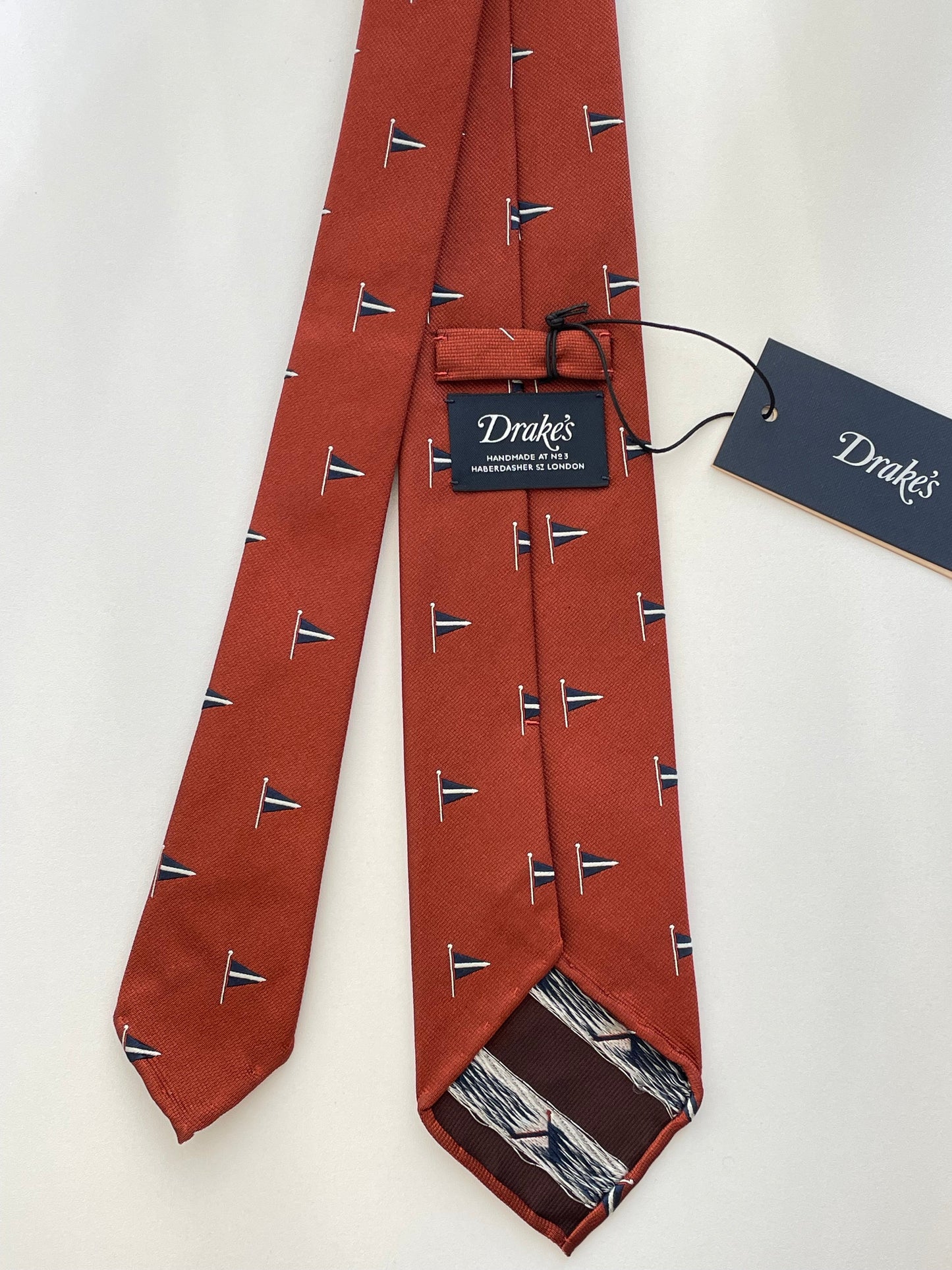 Drakes Nautical Signal Flag Rolled-edge Handmade Silk Tie With Tag