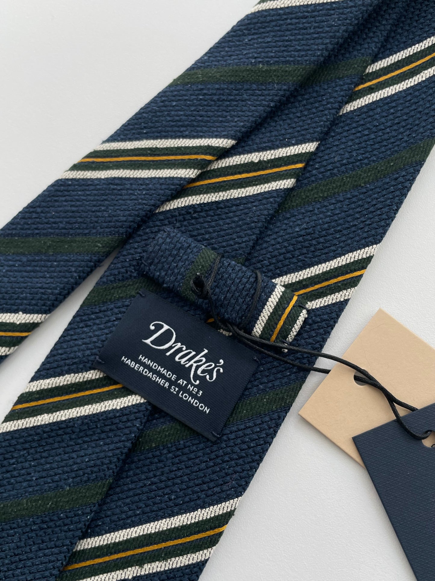 Drakes Hand-rolled Edge Block Multi Stripe Silk Handmade Tie With Tag