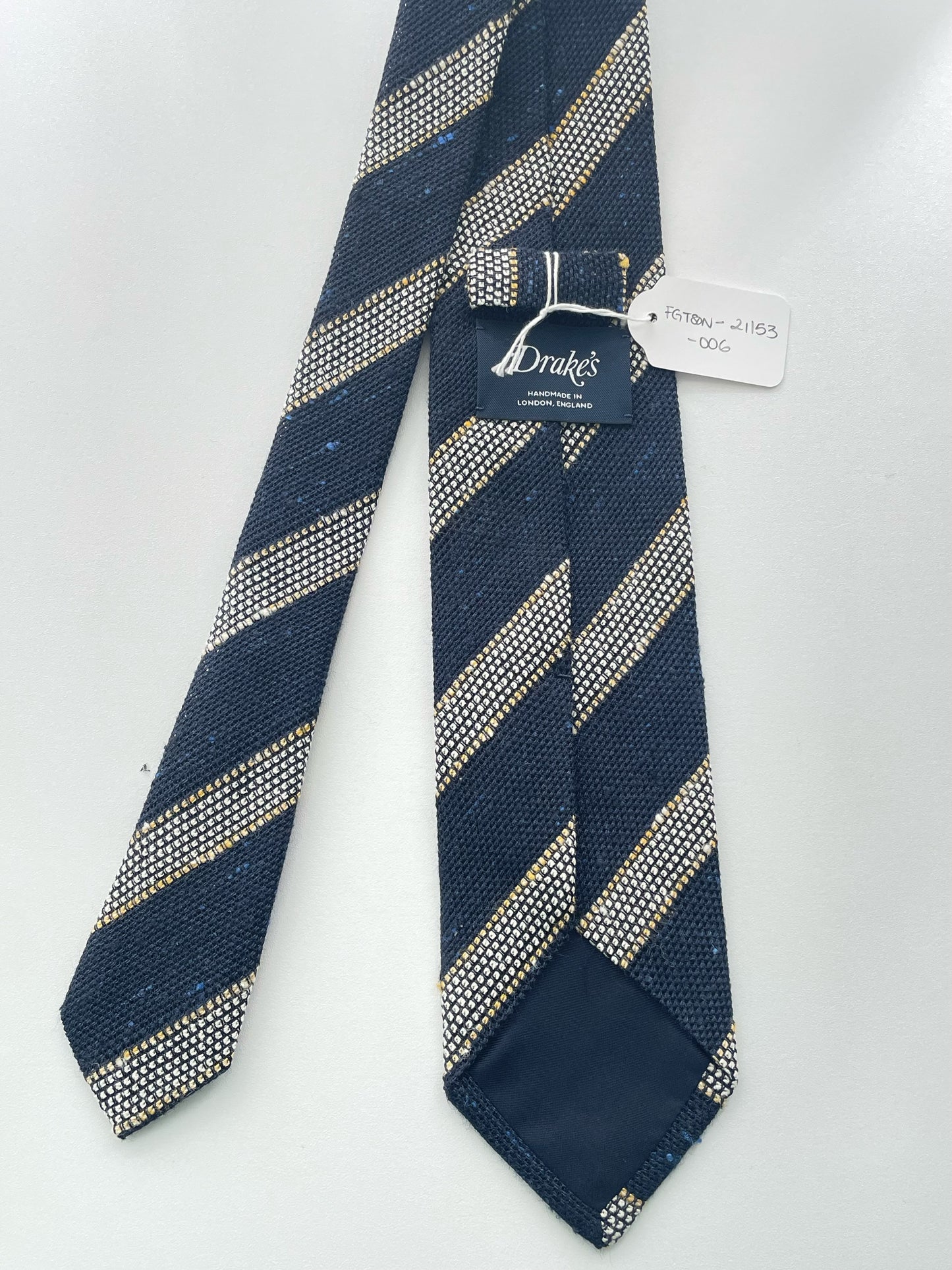 Drakes Handmade Striped Tipped Silk Tie With Tag