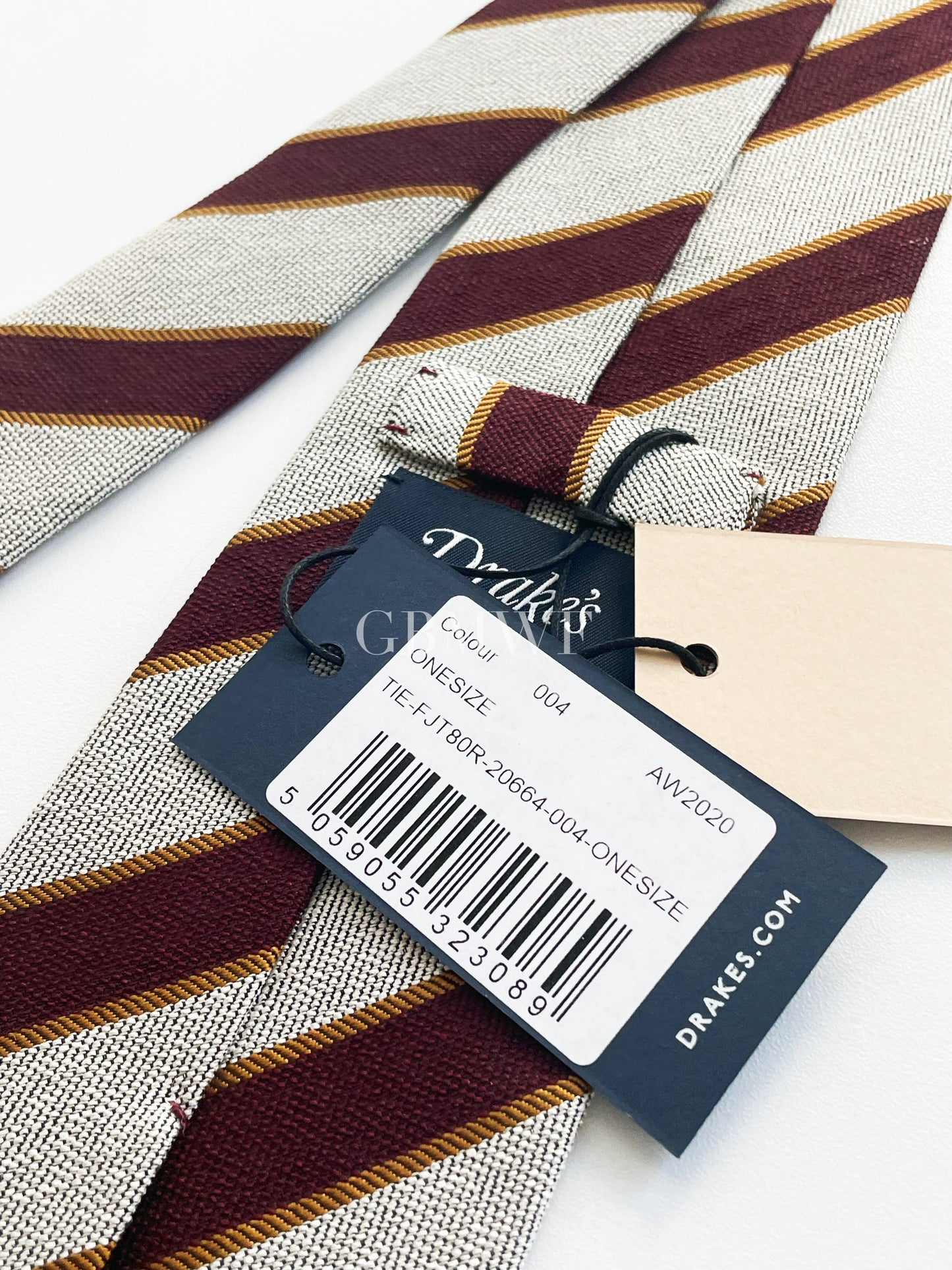 Drakes Hand-rolled Edge Block Stripe Silk Handmade Tie With Tag