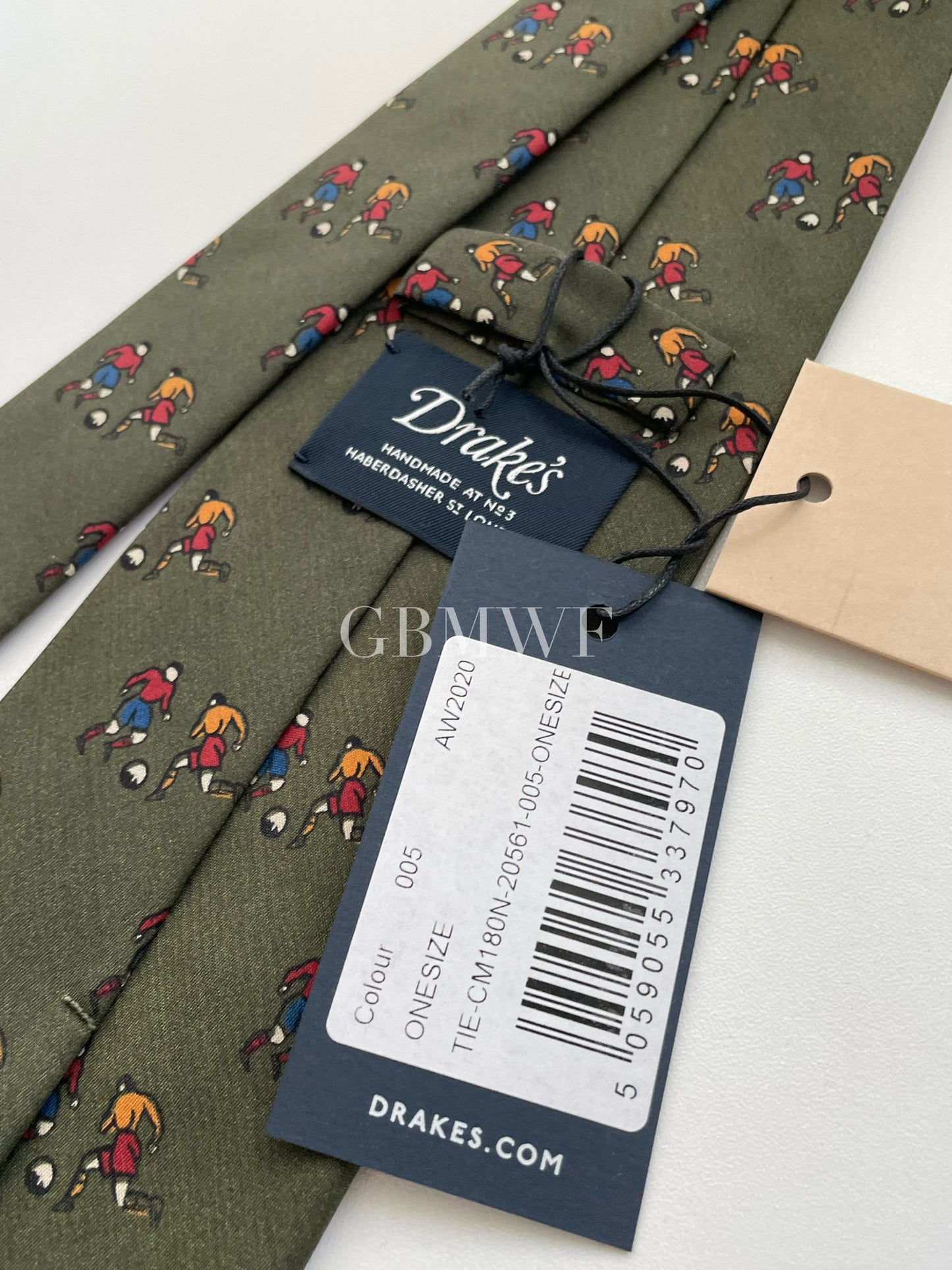 Drakes Handmade Tipped Silk Tie With Tag Football Sports Collection