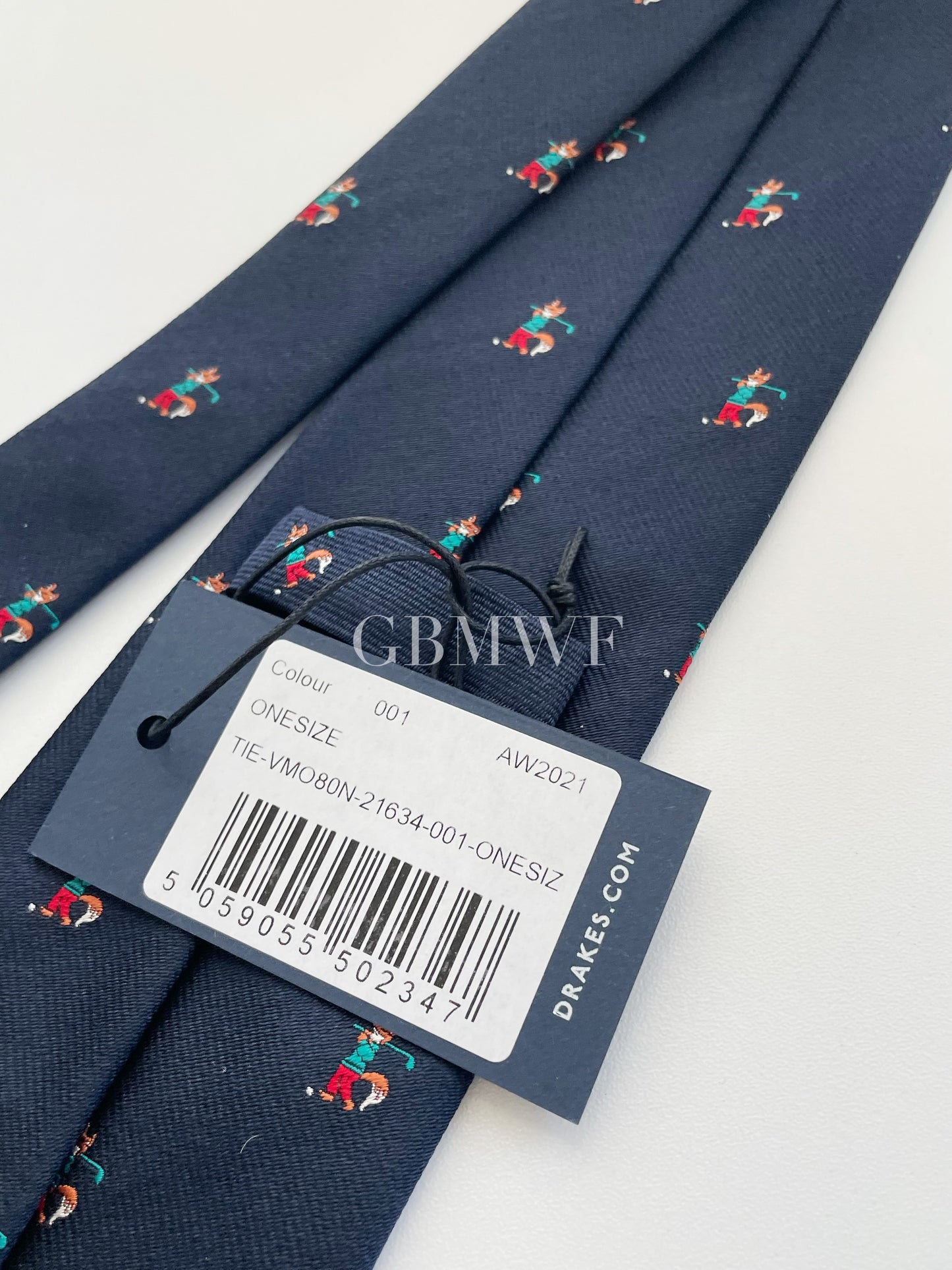 Drakes Handmade Tipped Silk Tie With Tag Golf Fox Limited Edition