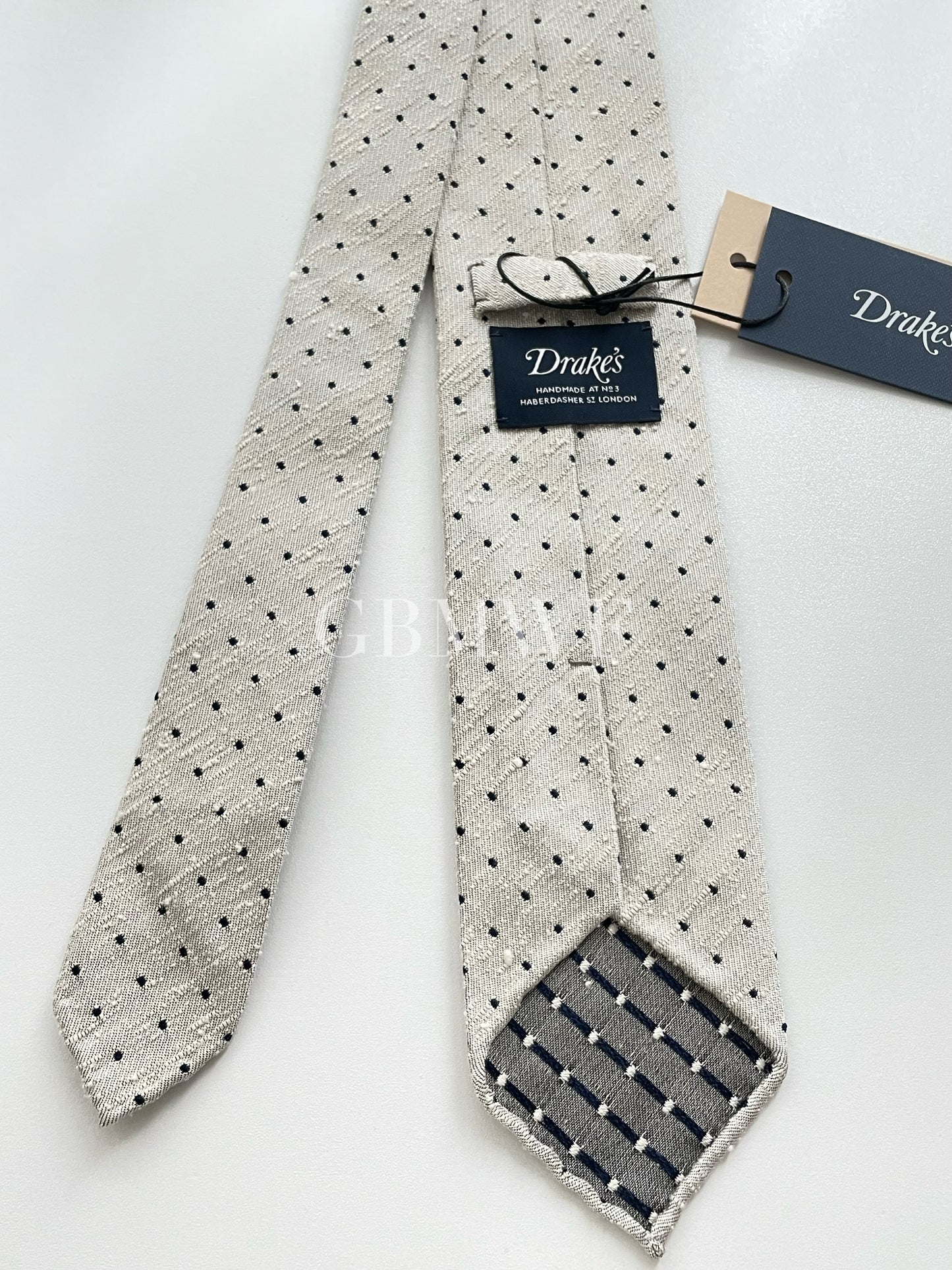 Drakes Handmade Polka Dot Hand-rolled Silk Tie With Tag