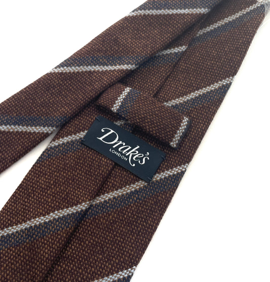 Drakes Handmade Striped Tipped Cashmere Tie With Tag