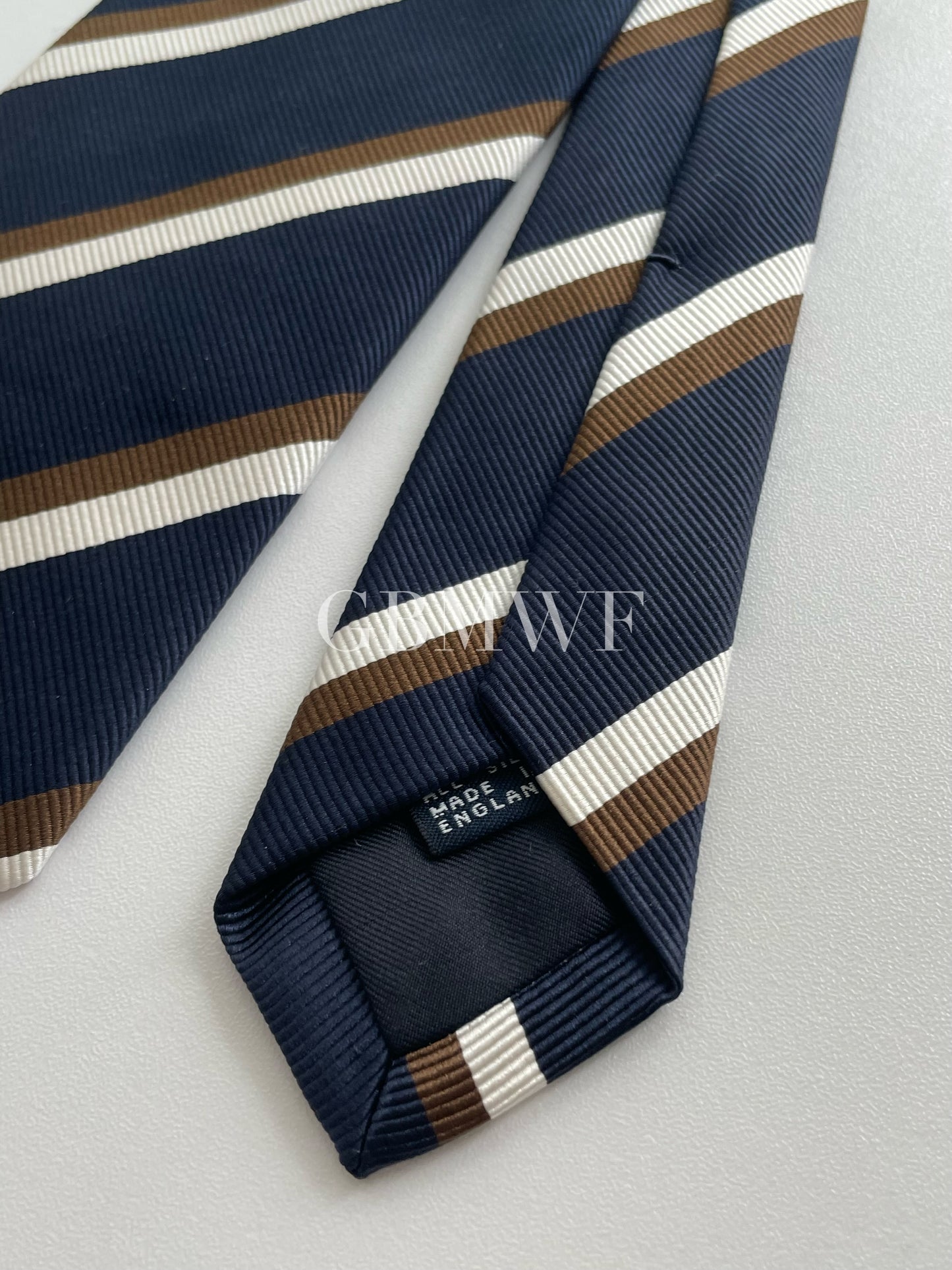 Drakes Handmade Striped Tipped Silk Tie With Tag