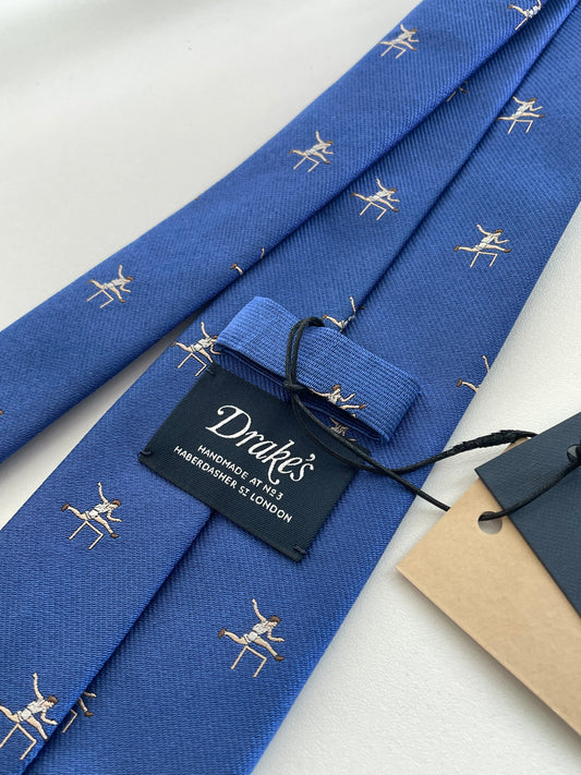 Drakes Tennis Motif Handmade Tipped Silk Tie With Tag Limited Edition