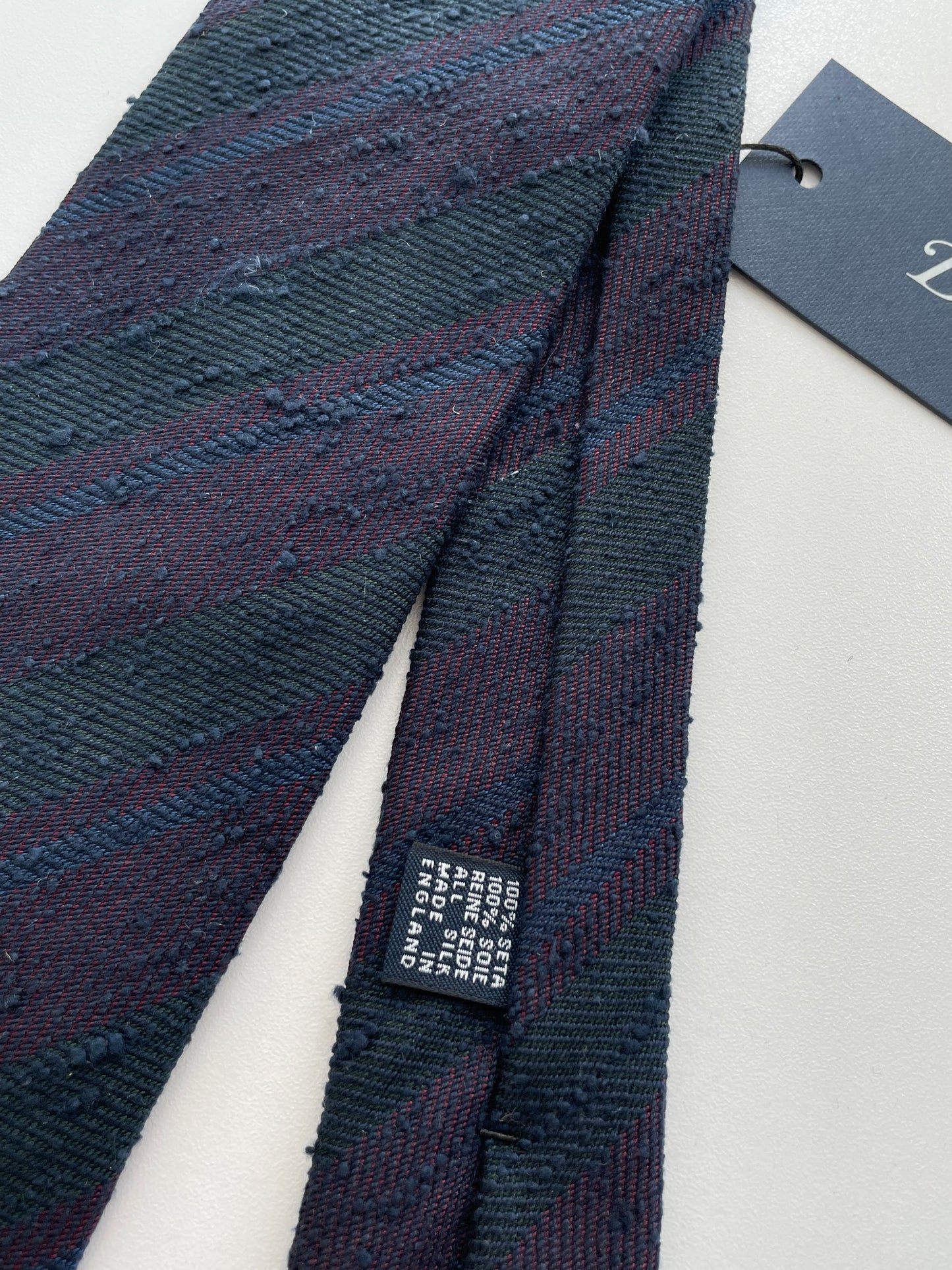 Drakes Multicoloured Hand-rolled Edge Stripe Silk Handmade Tie With Tag