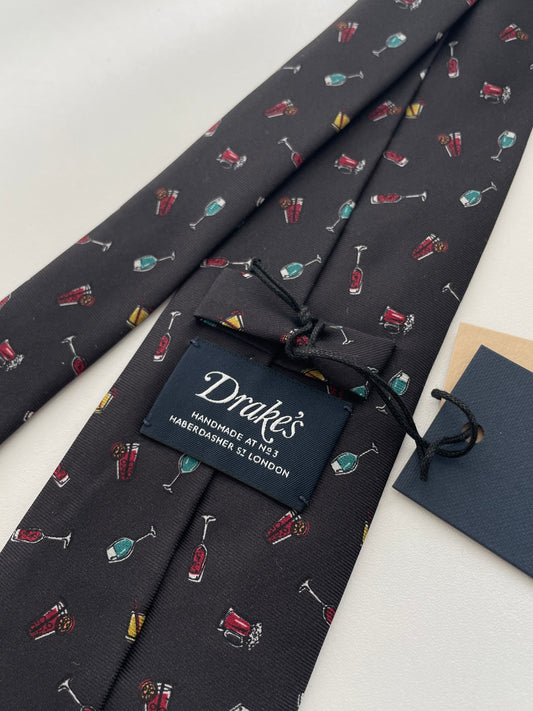 Drakes Cocktail Hour Silk Tie Motif Handmade Tie Limited Edition