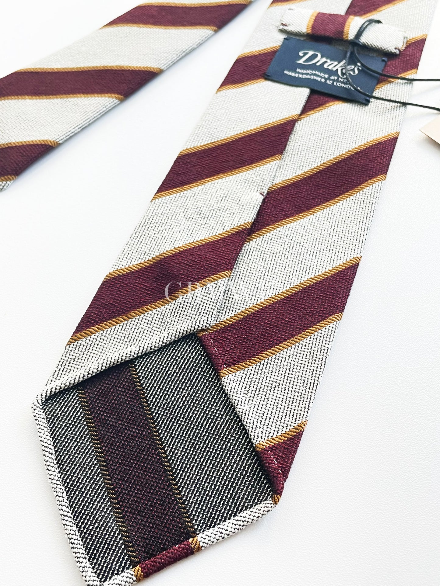 Drakes Hand-rolled Edge Block Stripe Silk Handmade Tie With Tag