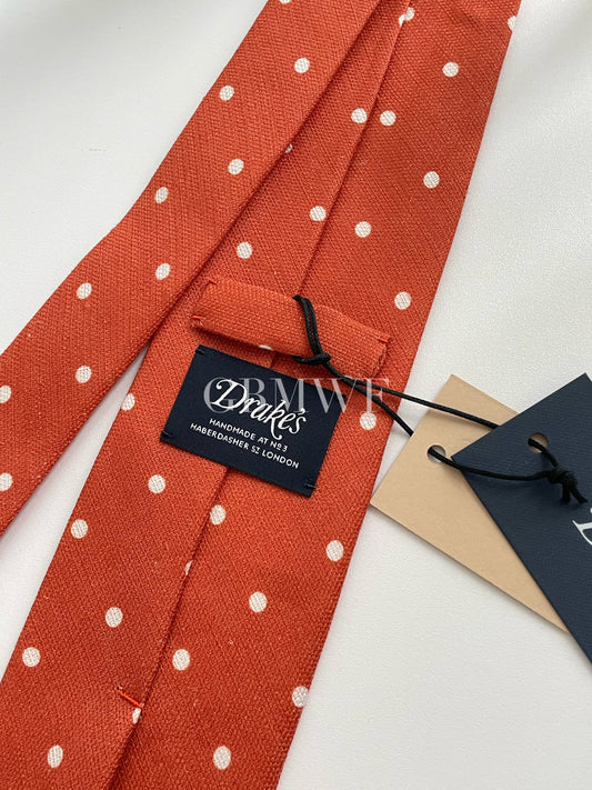 Drakes Handmade Polka Dot Hand-rolled Silk Tie With Tag
