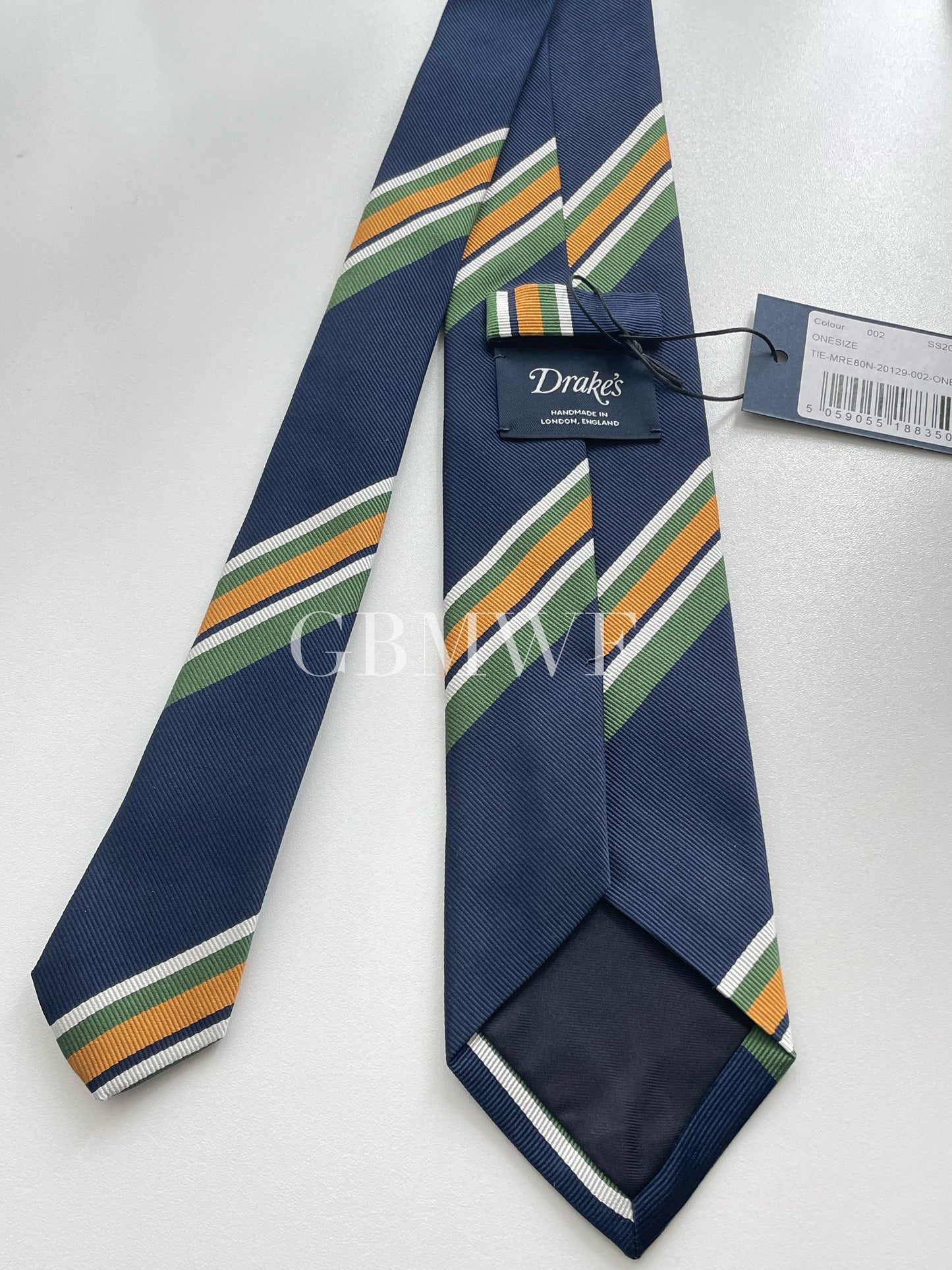 Drakes Handmade Striped Tipped Silk Tie With Tag