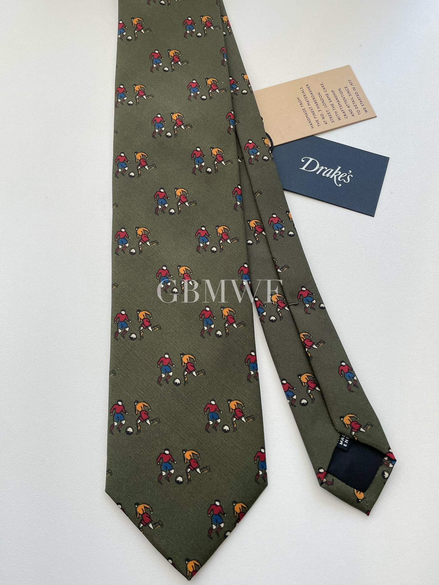 Drakes Handmade Tipped Silk Tie With Tag Football Sports Collection