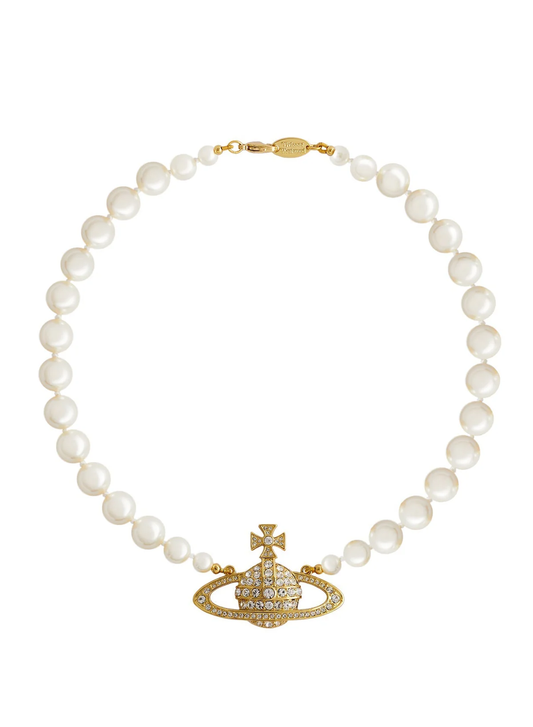 Vivienne Westwood Gold/Creamrose One Row Pearl Bas Relief Choker Size W2