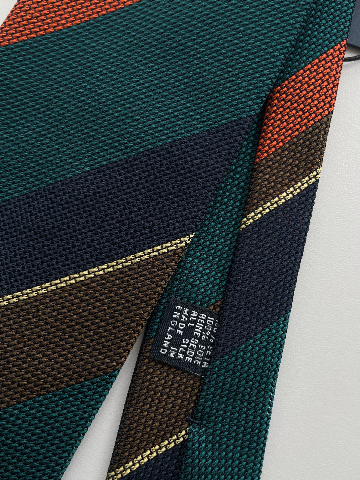 Drakes Multicoloured Block Stripe Hand Rolled Grenadine Silk Tie