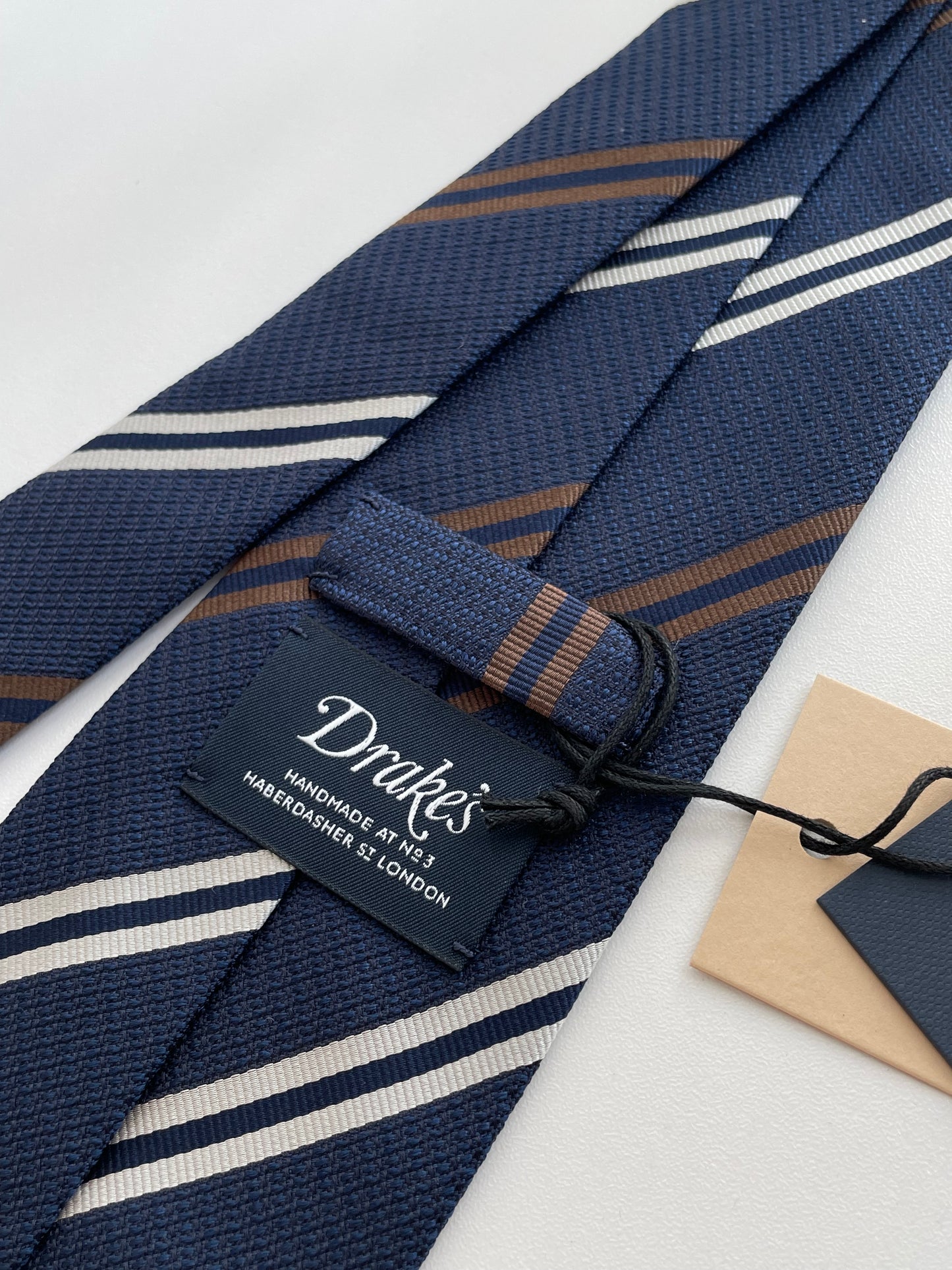Drakes Hand-rolled Edge Block Stripe Silk Handmade Tie With Tag