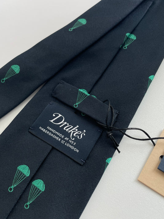 Drakes Parachute Motif Handmade Tipped Silk Tie With Tag Limited Edition