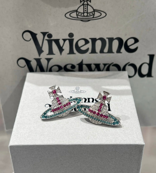 Vivienne Westwood Kika Silver Earrings Yellow/Green With Original Box