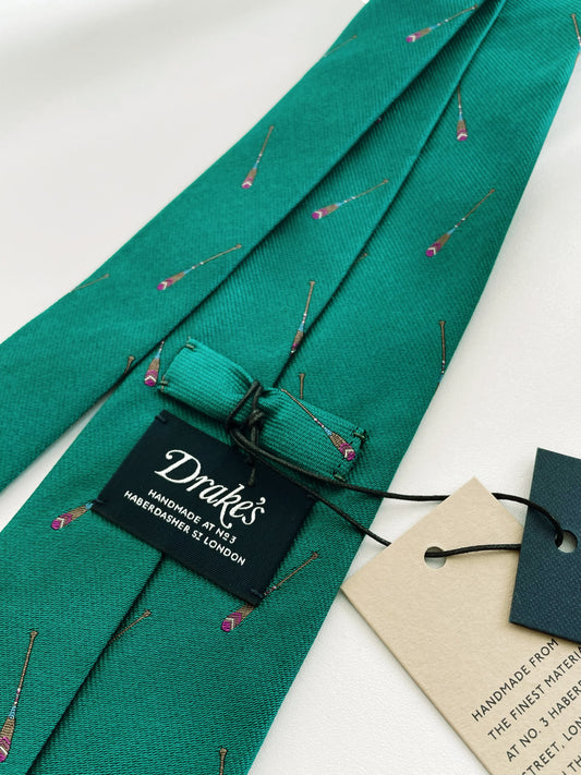 Drakes Rowing Oar Motif Handmade Tipped Silk Tie With Tag Limited Edition