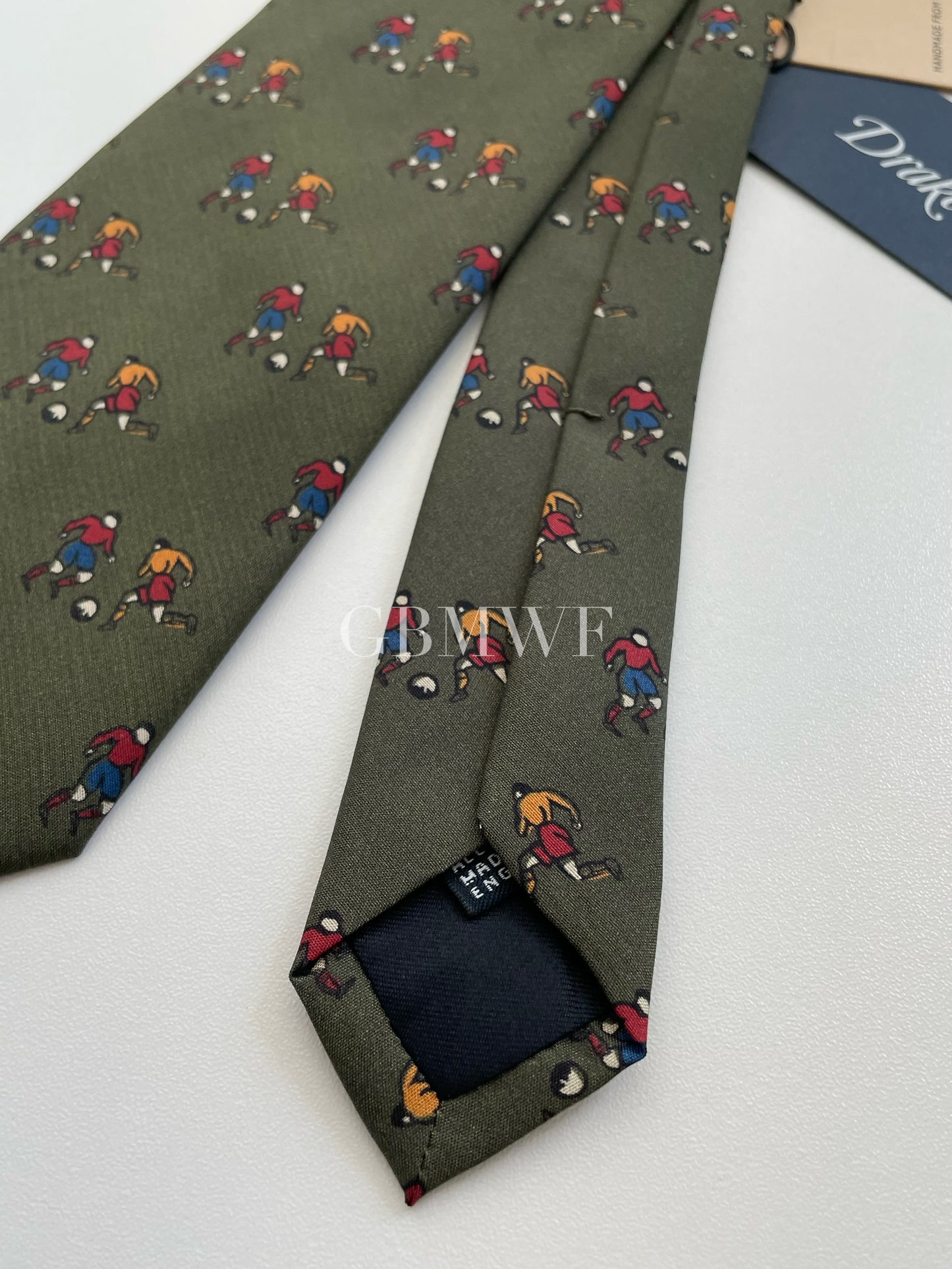 Drakes Handmade Tipped Silk Tie With Tag Football Sports Collection