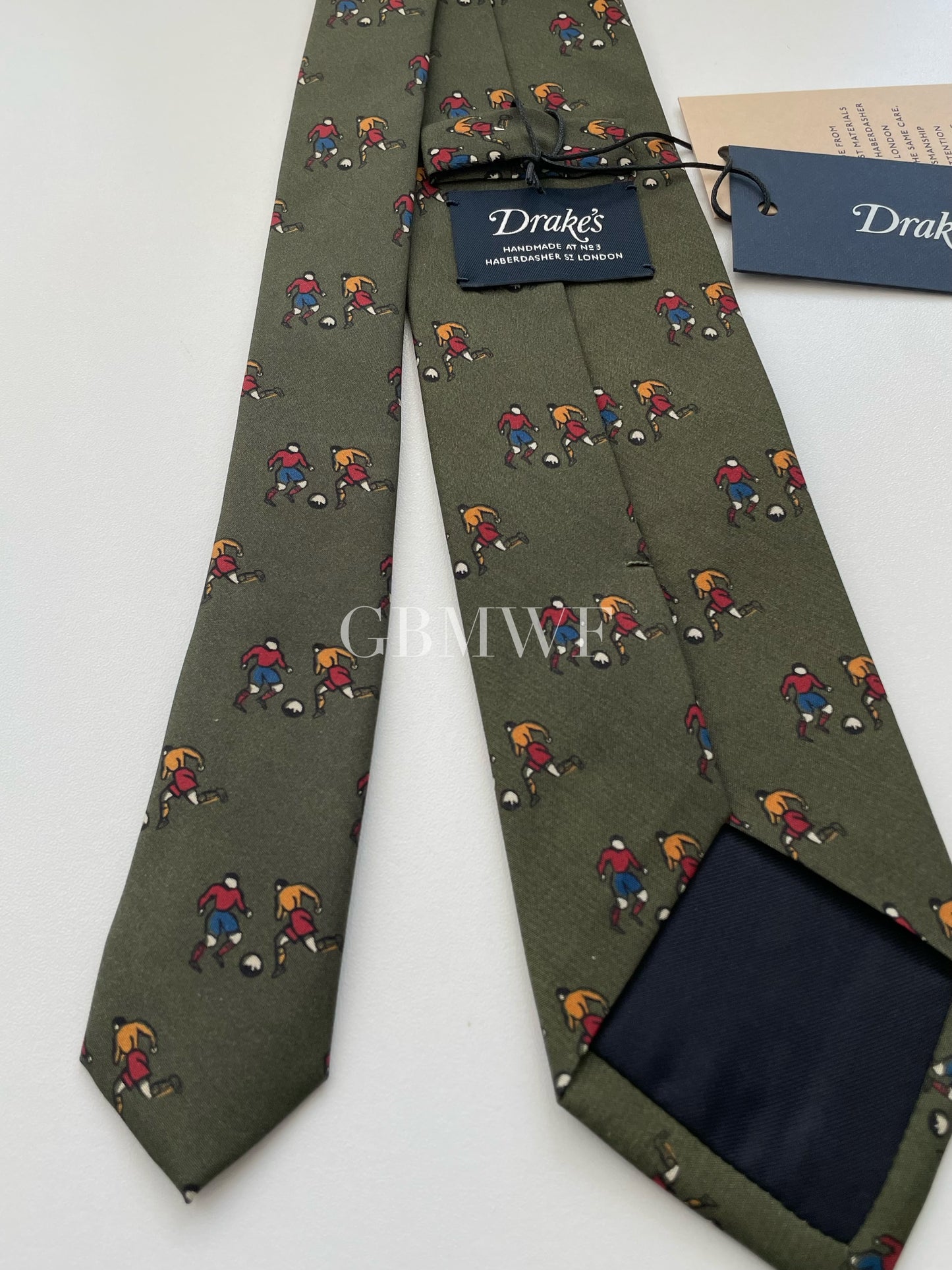 Drakes Handmade Tipped Silk Tie With Tag Football Sports Collection