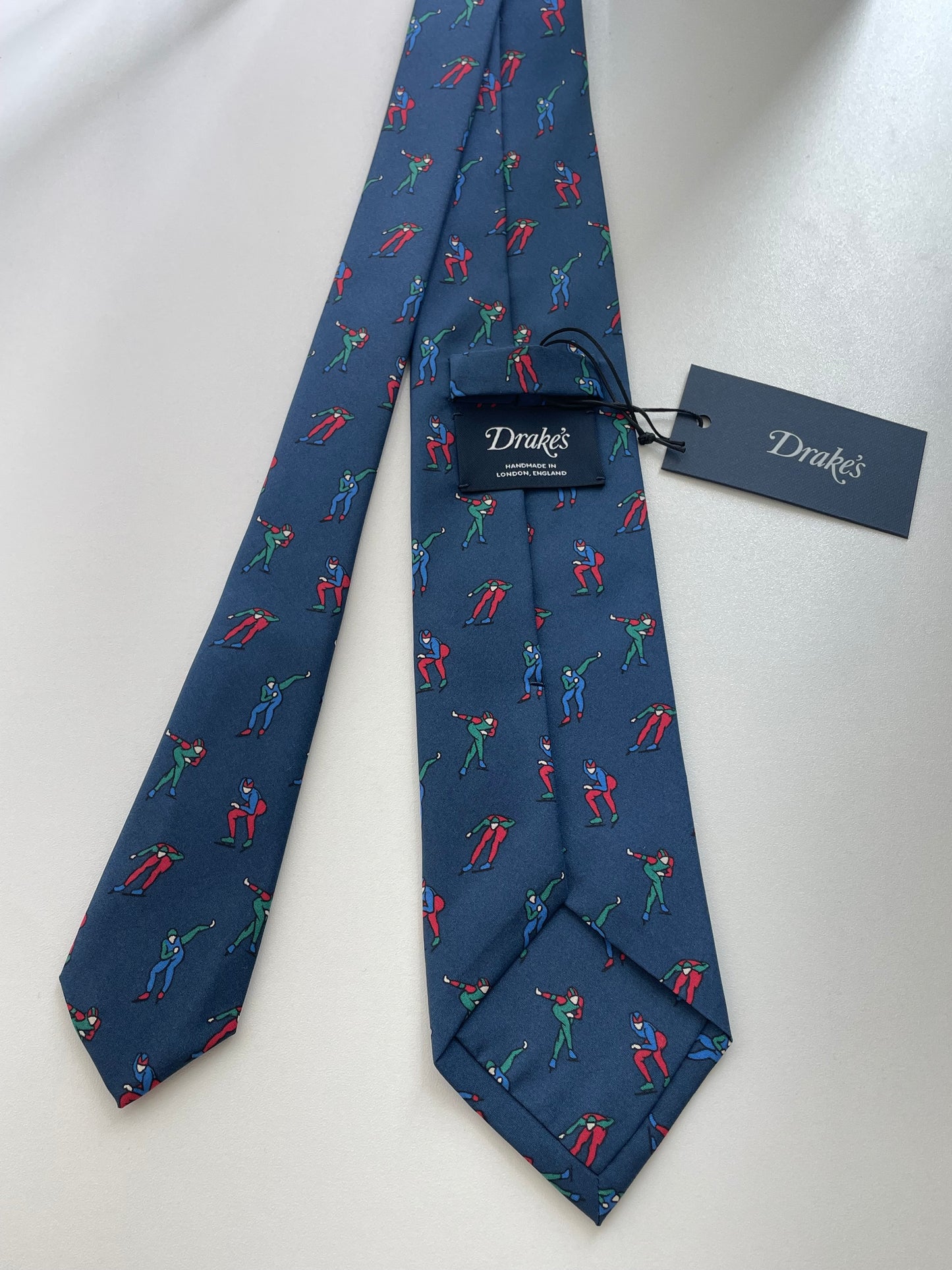 Drakes Short Track Speed Skating Handmade Tipped Silk Tie With Tag