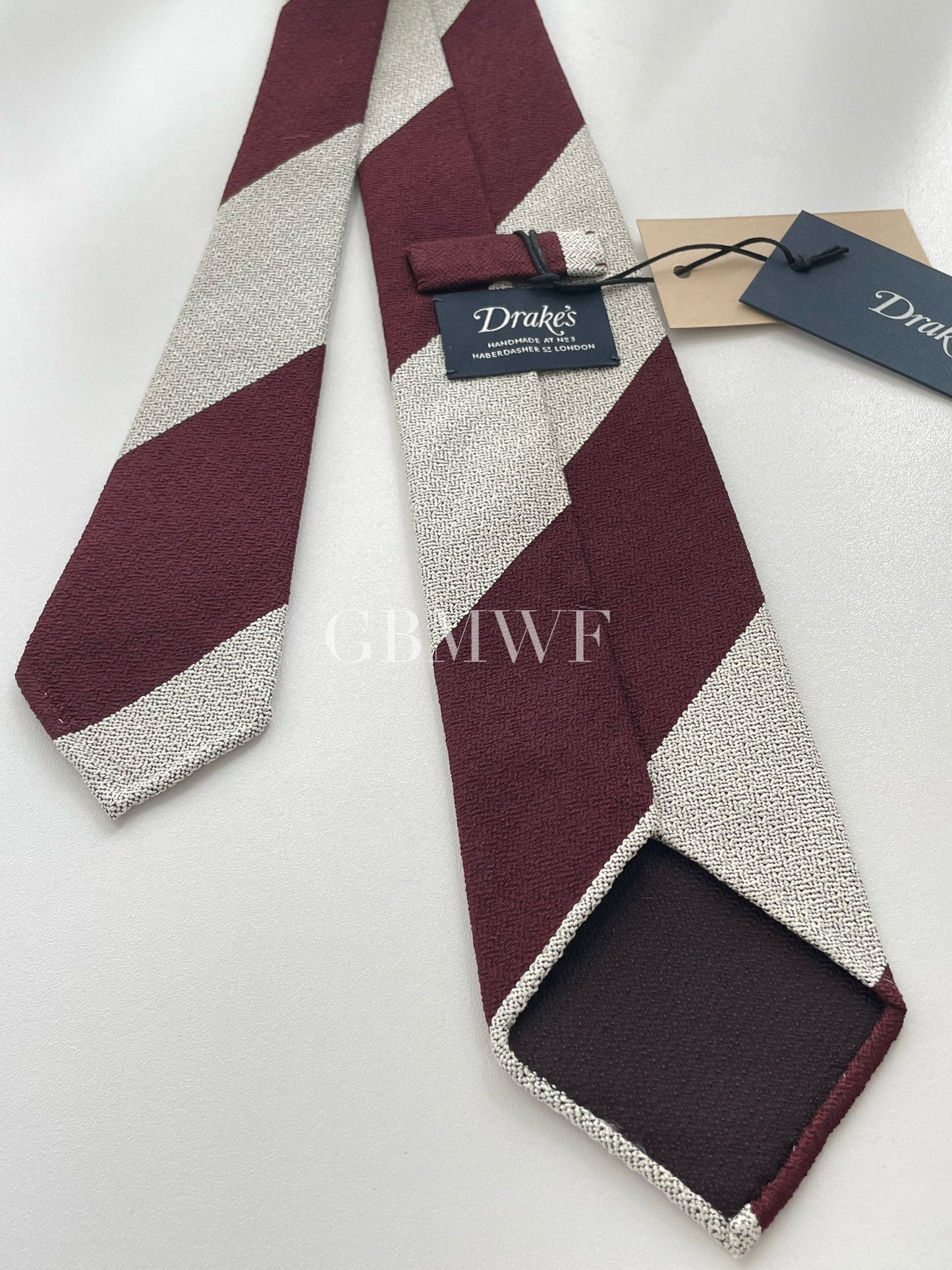 Drakes Handmade Striped Tipped Silk Tie With Tag