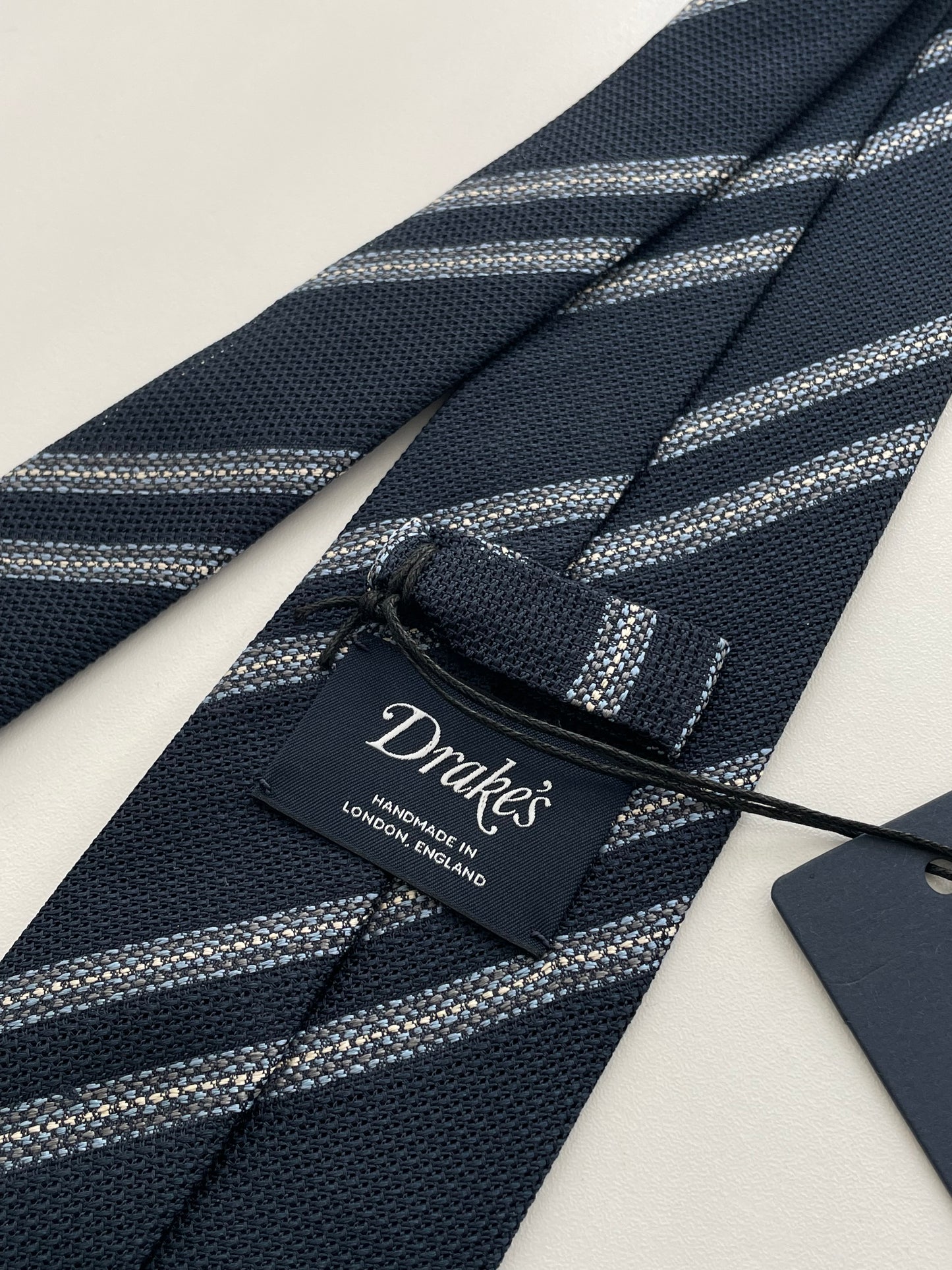 Drakes Handmade Striped Tipped Silk Tie With Tag