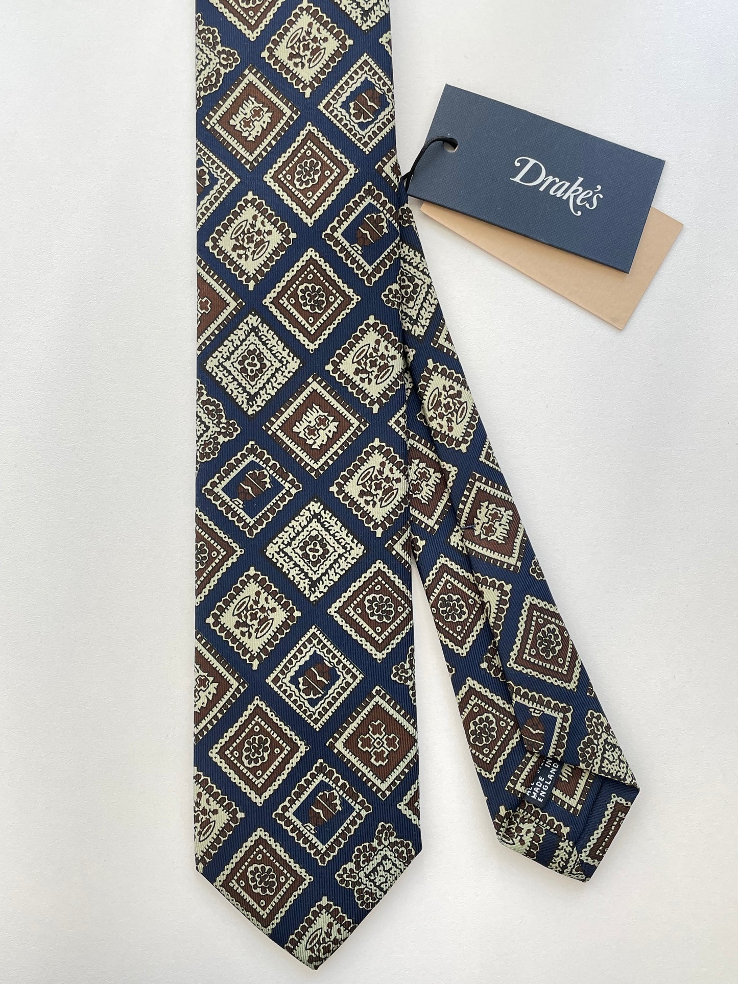 Drakes Handmade Tipped Silk Tie With Tag