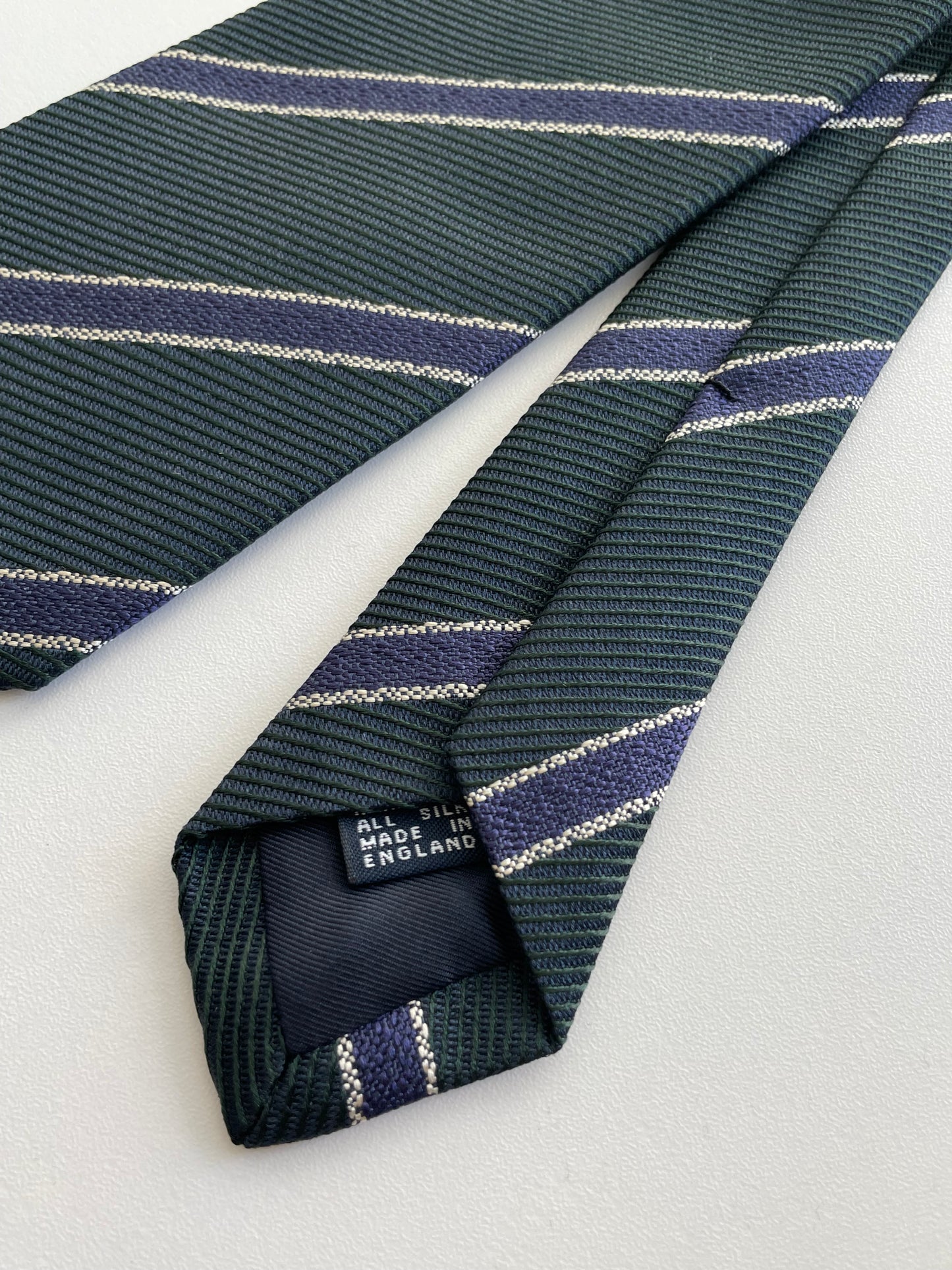 Drakes Handmade Striped Tipped Silk Tie With Tag