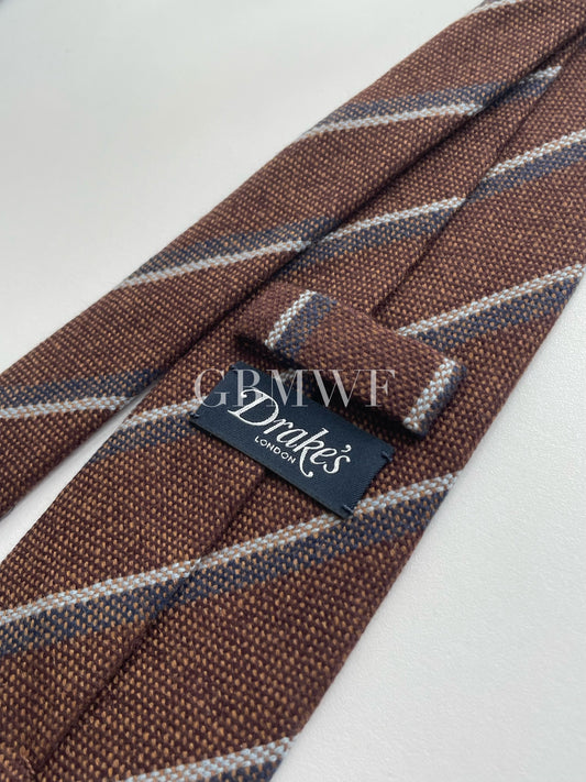 lDrakes Handmade Striped Tipped Cashmere Tie With Tag