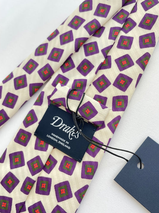 Drakes Handmade Tipped Silk Tie With Tag