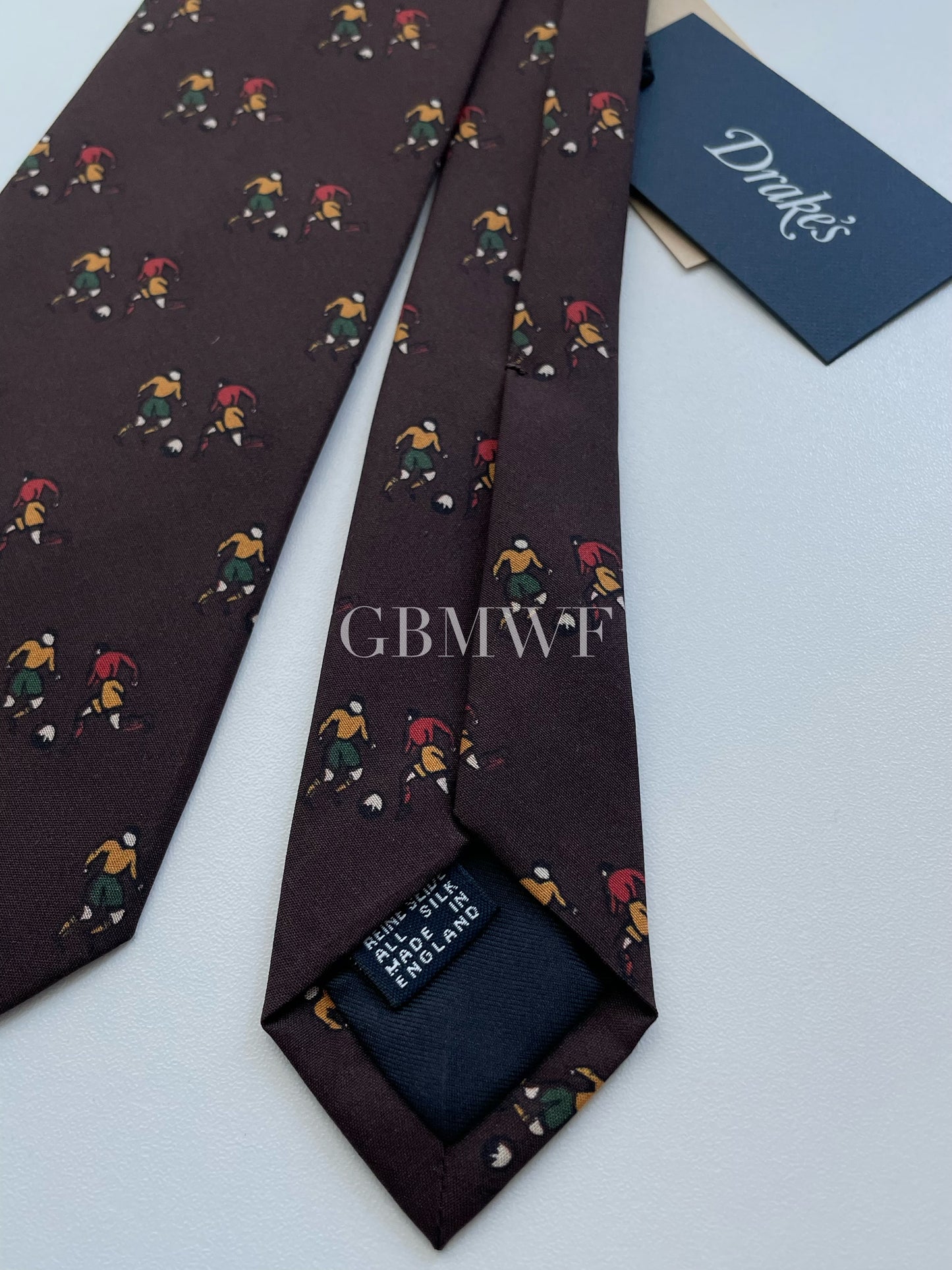 Drakes Handmade Tipped Silk Tie With Tag Football Sports Collection
