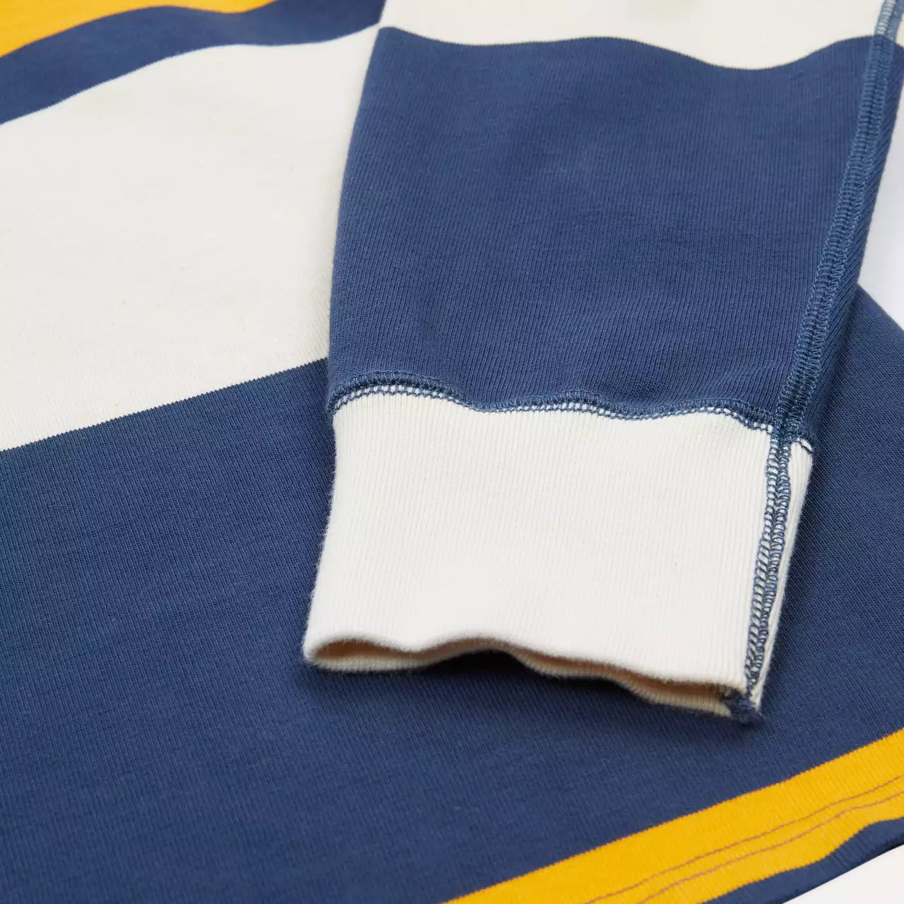 Drakes Ecru, Navy and Yellow Stripe Cotton Rugby Shirt Size Medium