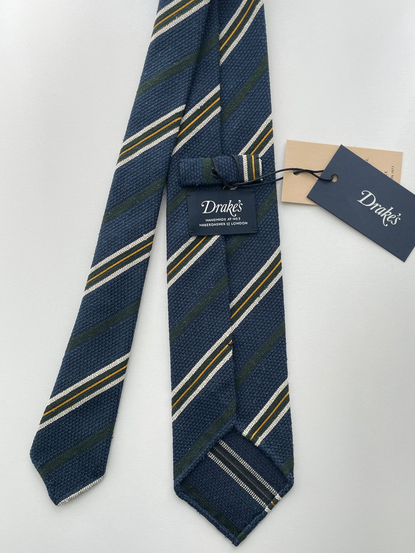 Drakes Hand-rolled Edge Block Multi Stripe Silk Handmade Tie With Tag