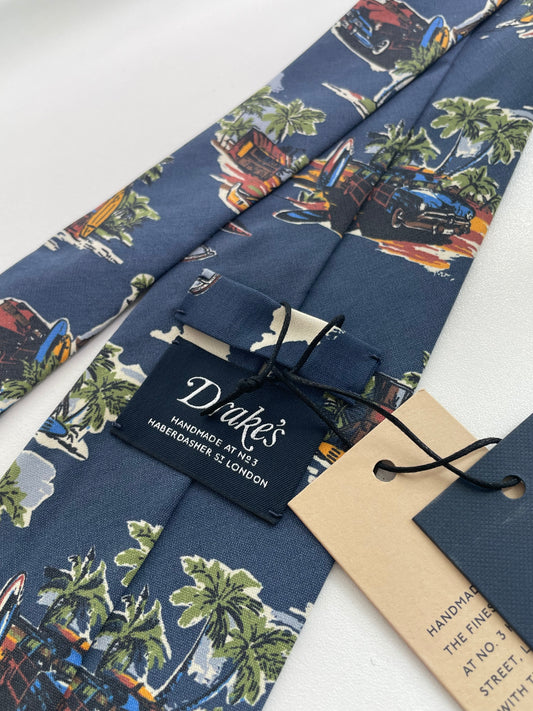 Drakes Tropical Vacation Handmade Rolled Edge Tie With Tag Limited Edition