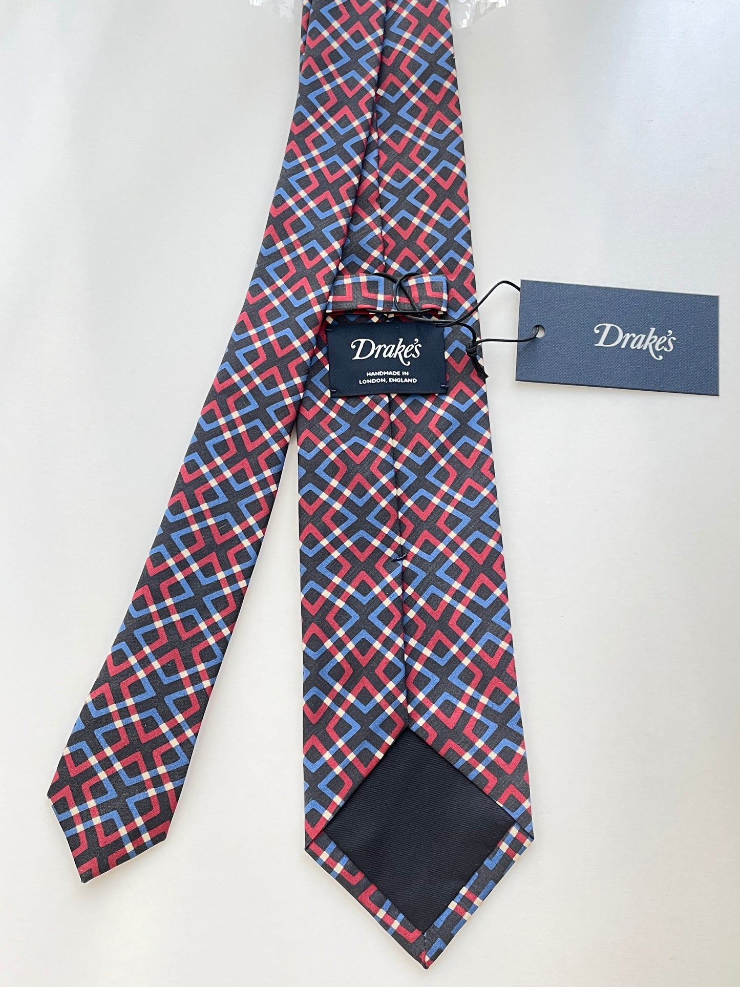 Drakes Geometric Motif Silk Tie Handmade Tie