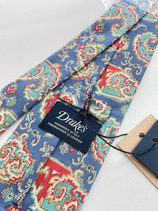 Drakes Handmade Rolled Edge Silk Tie With Tag