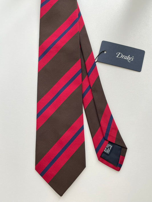 Drakes Handmade Striped Tipped Silk Tie With Tag